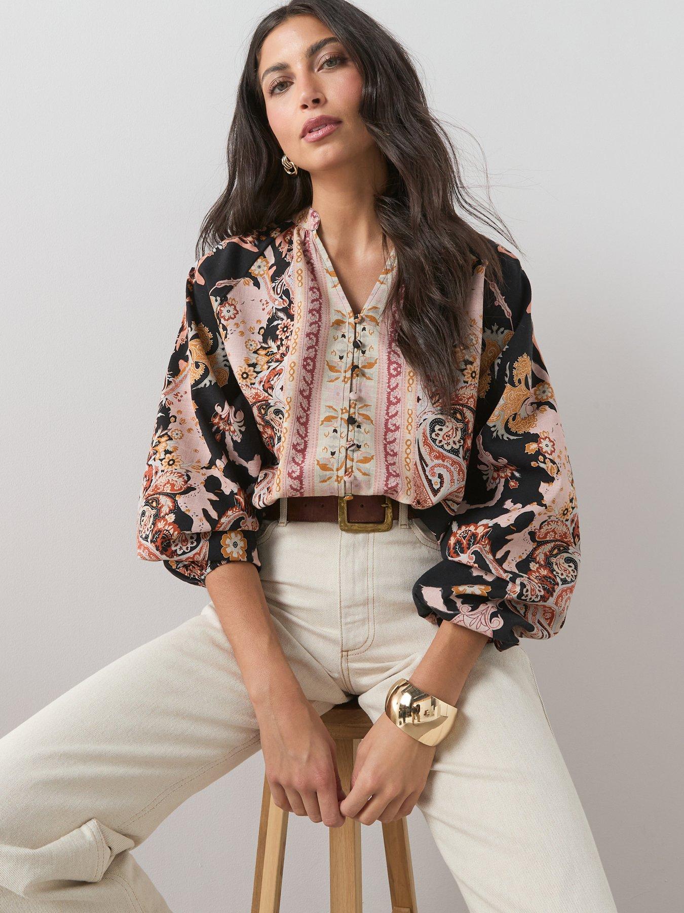  image of the-very-collection-printed-button-detail-co-ord-blouse-print
