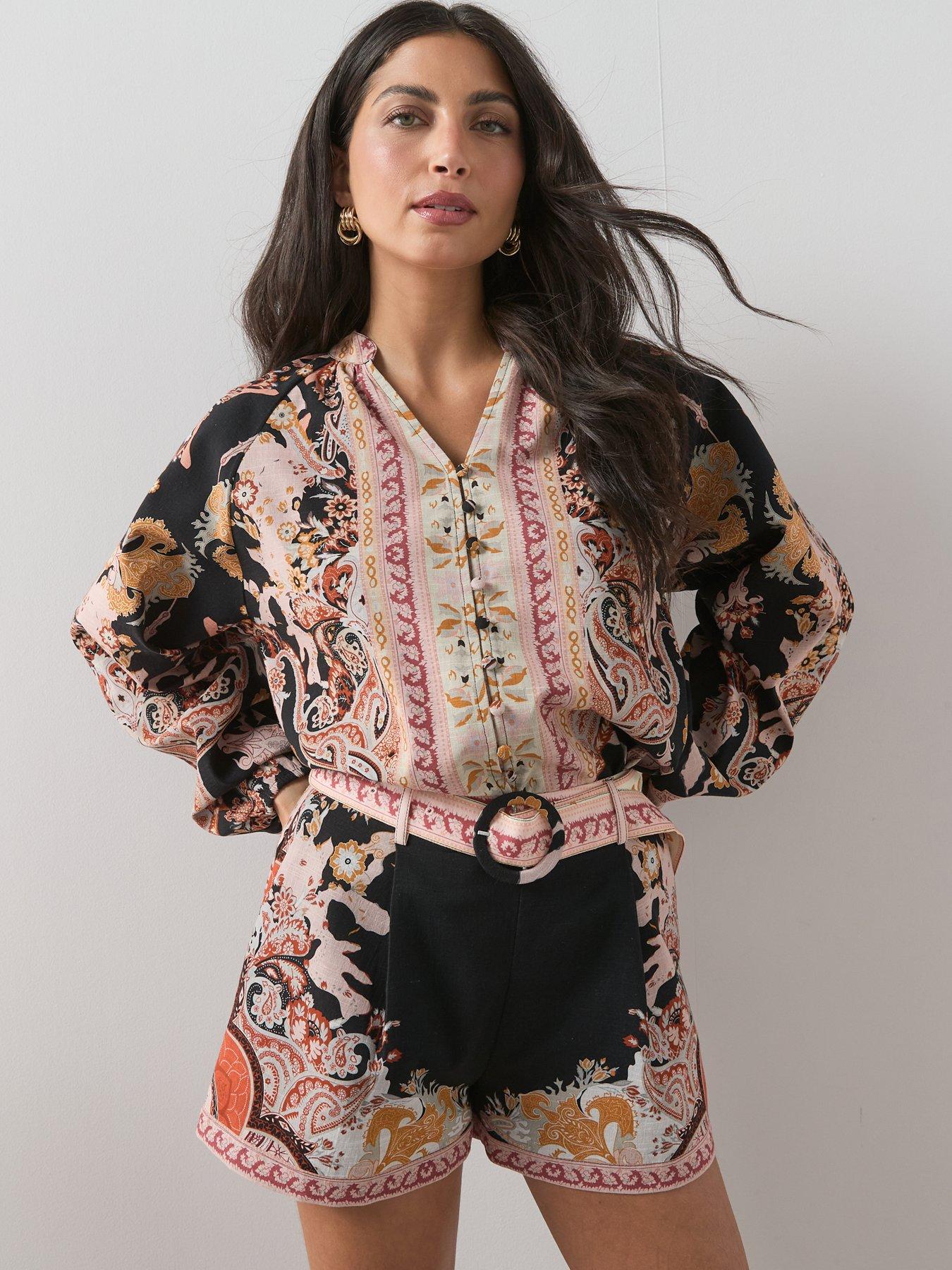  image of the-very-collection-printed-button-detail-co-ord-blouse-print