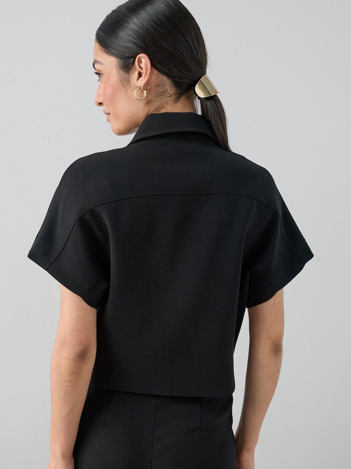 stillFront image of the-very-collection-cotton-twill-collared-short-sleeve-jacket