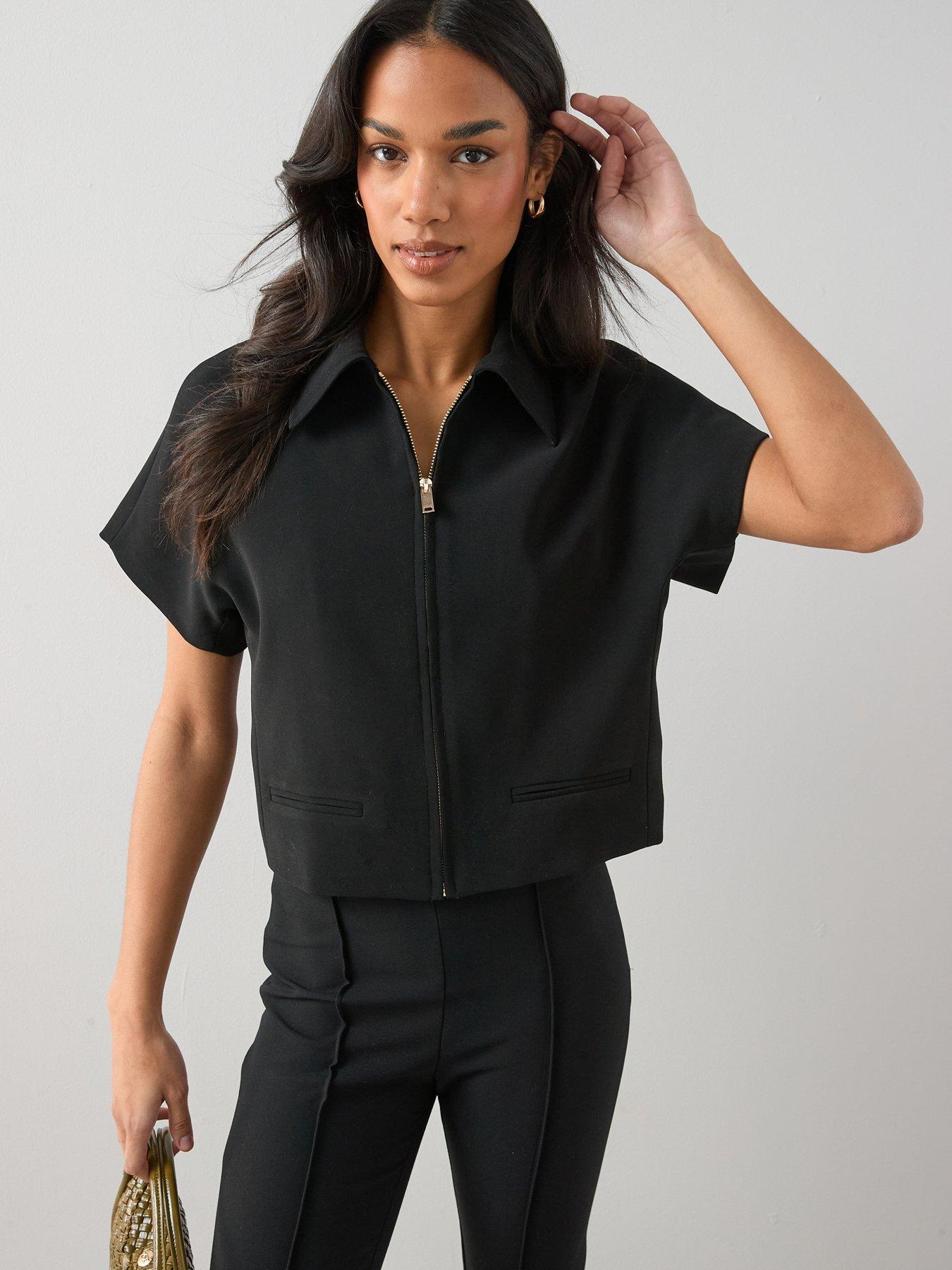  image of the-very-collection-cotton-twill-collared-short-sleeve-jacket