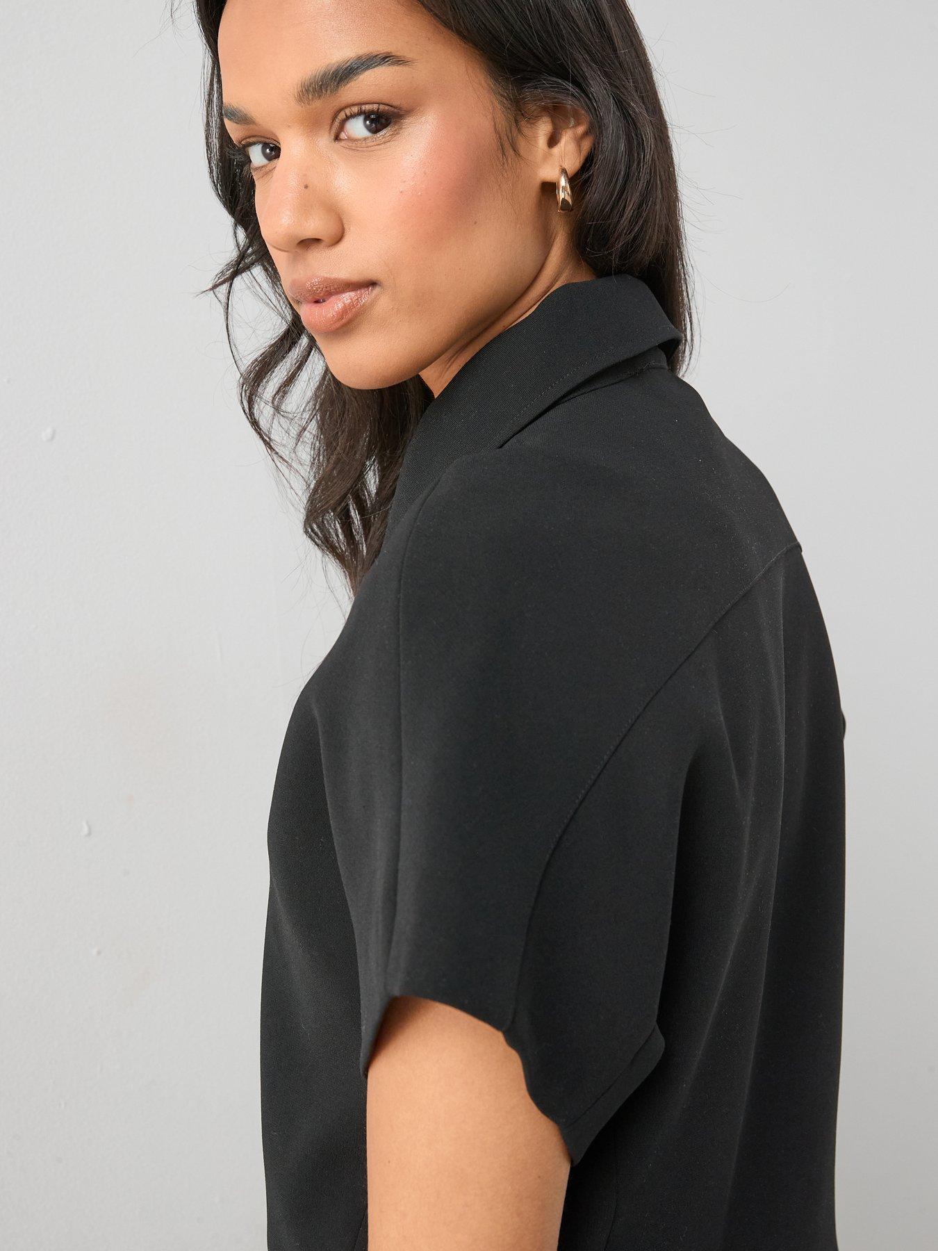  image of the-very-collection-cotton-twill-collared-short-sleeve-jacket