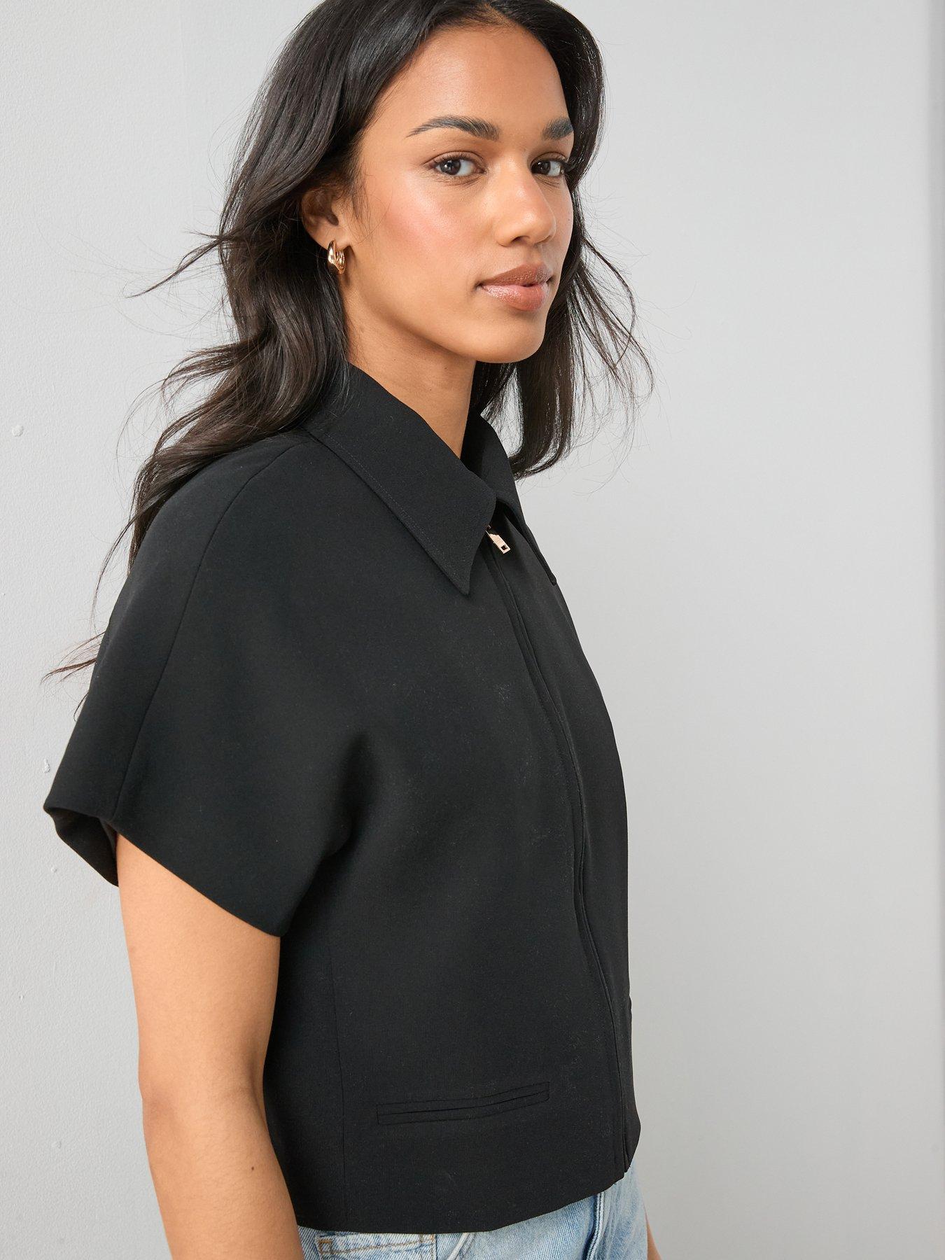  image of the-very-collection-cotton-twill-collared-short-sleeve-jacket