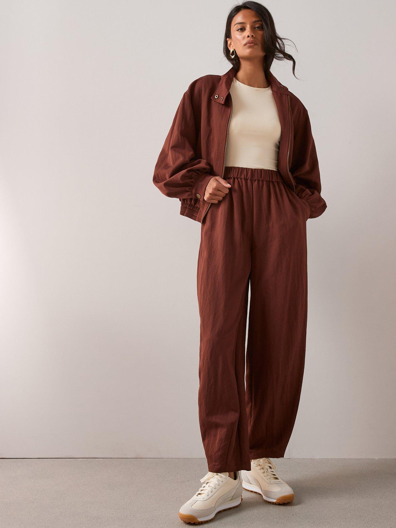  image of the-very-collection-funnel-neck-zip-through-jacket-brown