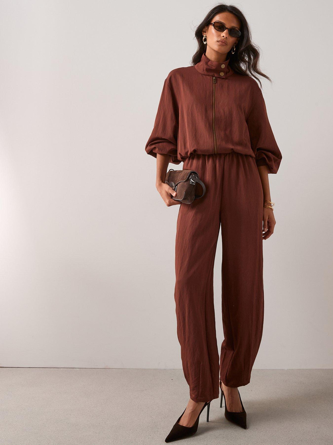  image of the-very-collection-funnel-neck-zip-through-jacket-brown