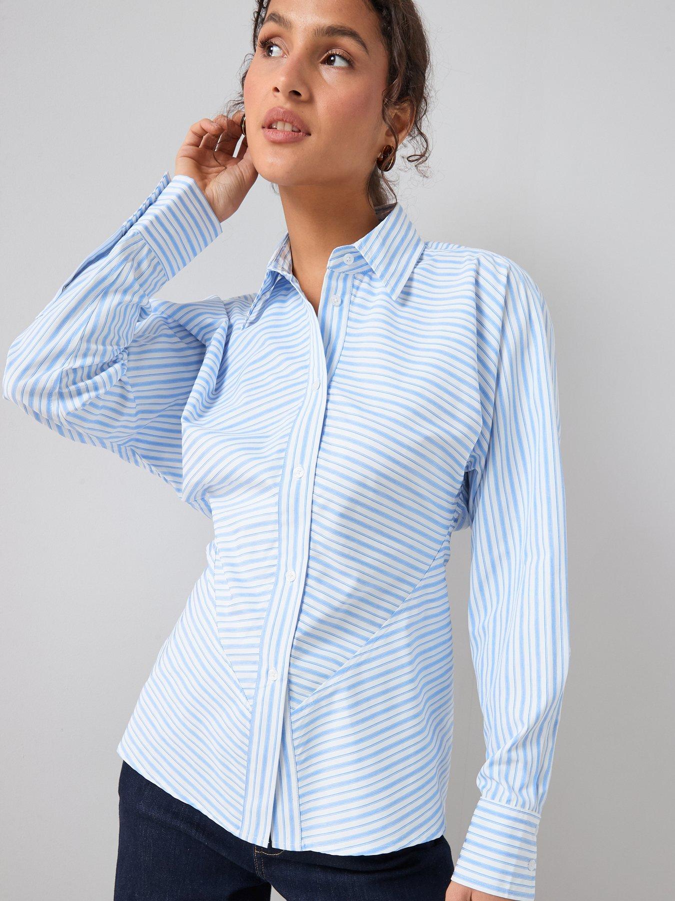 The Very Collection Asymmetric Detail Stripe Shirt - Blue