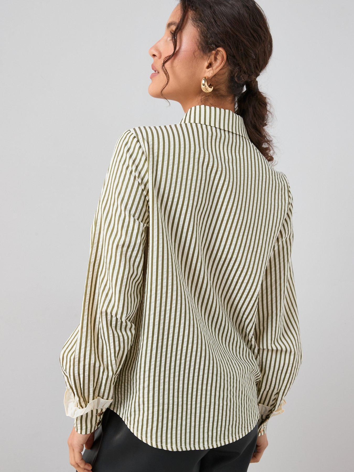 stillFront image of the-very-collection-frill-collar-stripe-shirt-green