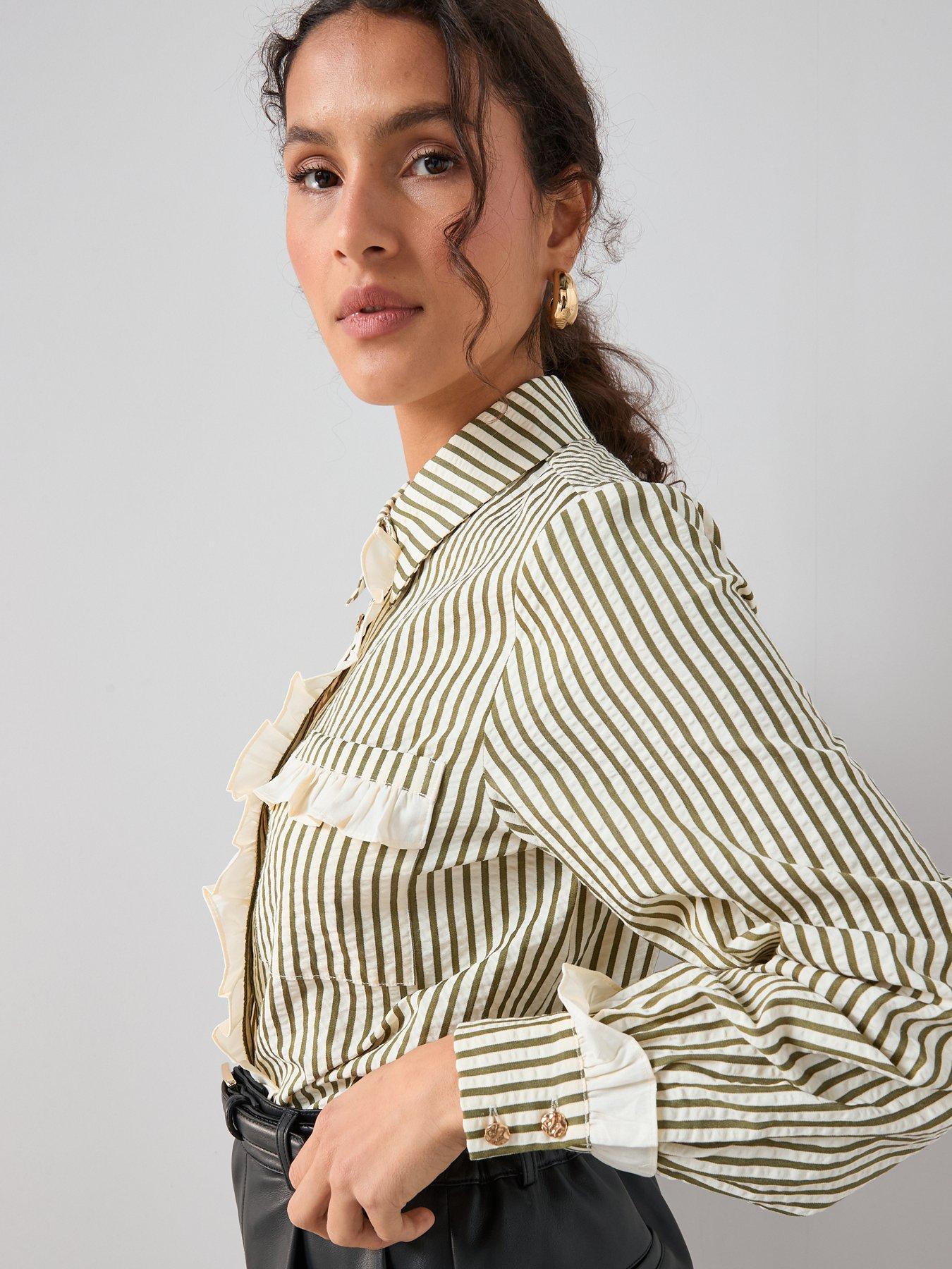  image of the-very-collection-frill-collar-stripe-shirt-green