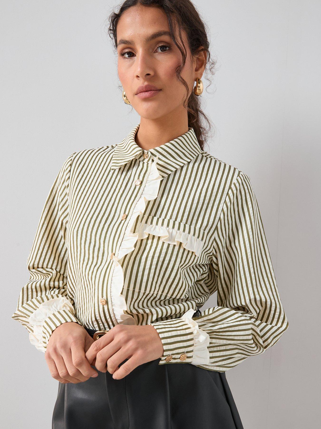  image of the-very-collection-frill-collar-stripe-shirt-green