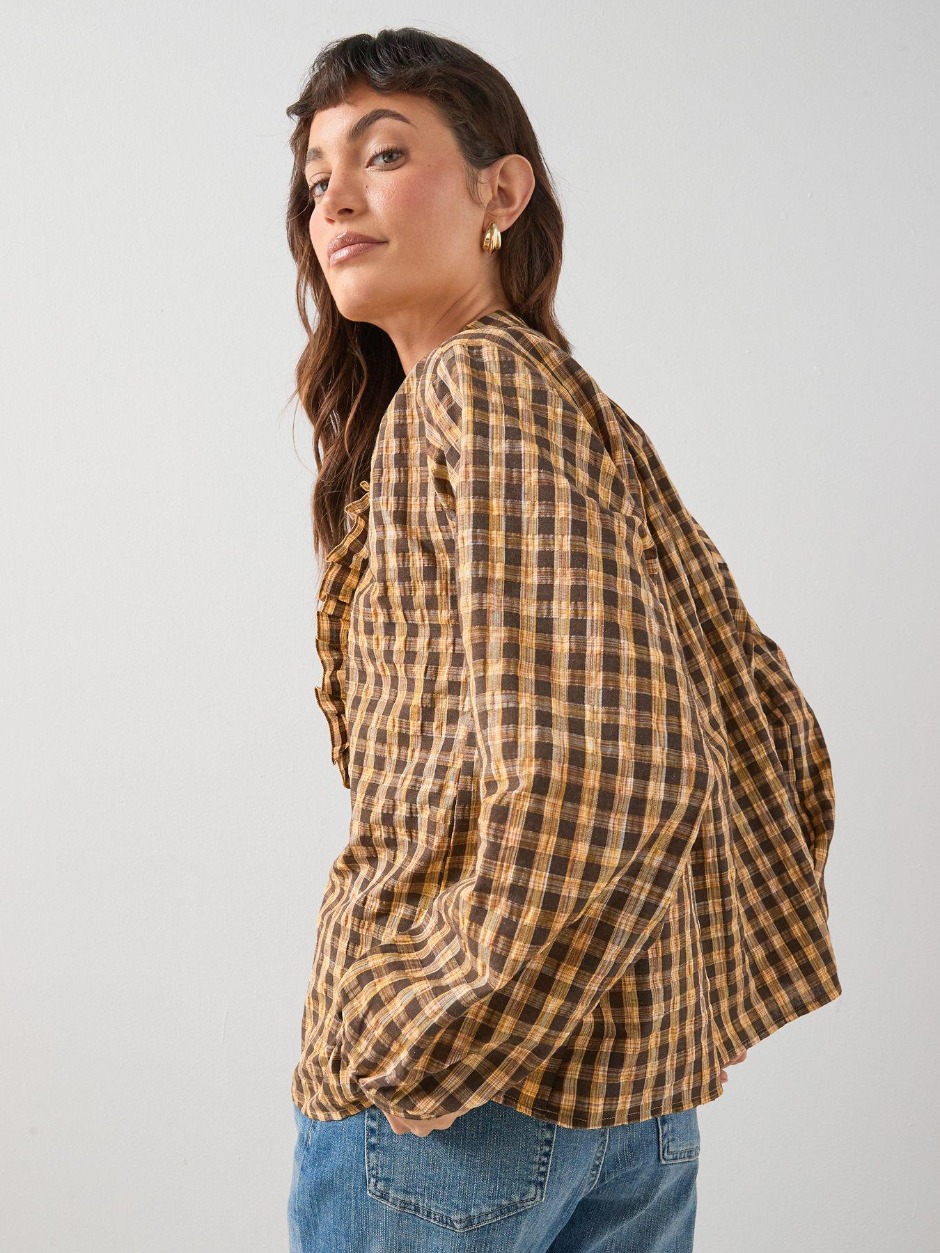  image of the-very-collection-cotton-ruffle-check-blouse-yellow