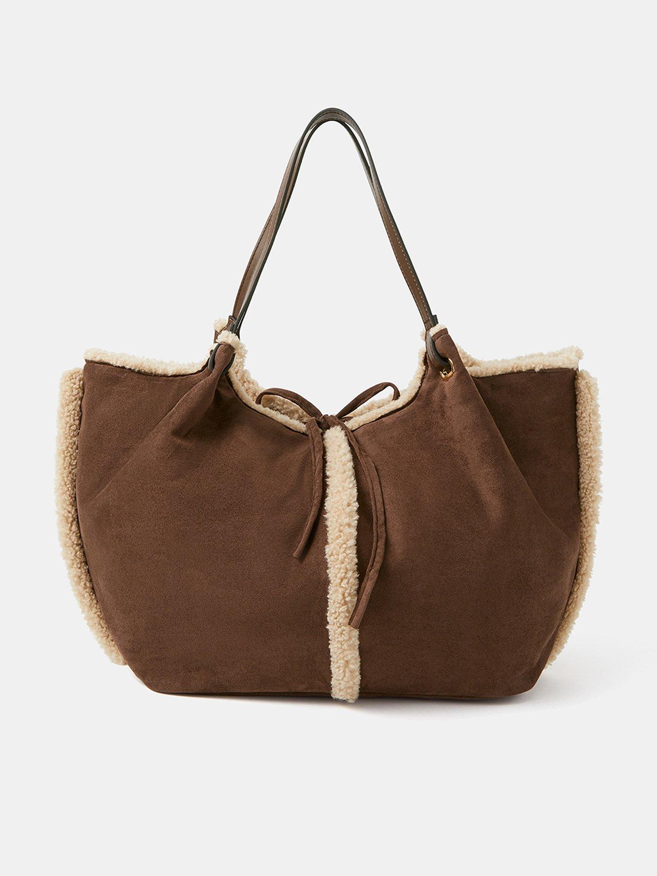 Image 1 of 5 of Accessorize Reversible Borg Shoulder Bag - Cream