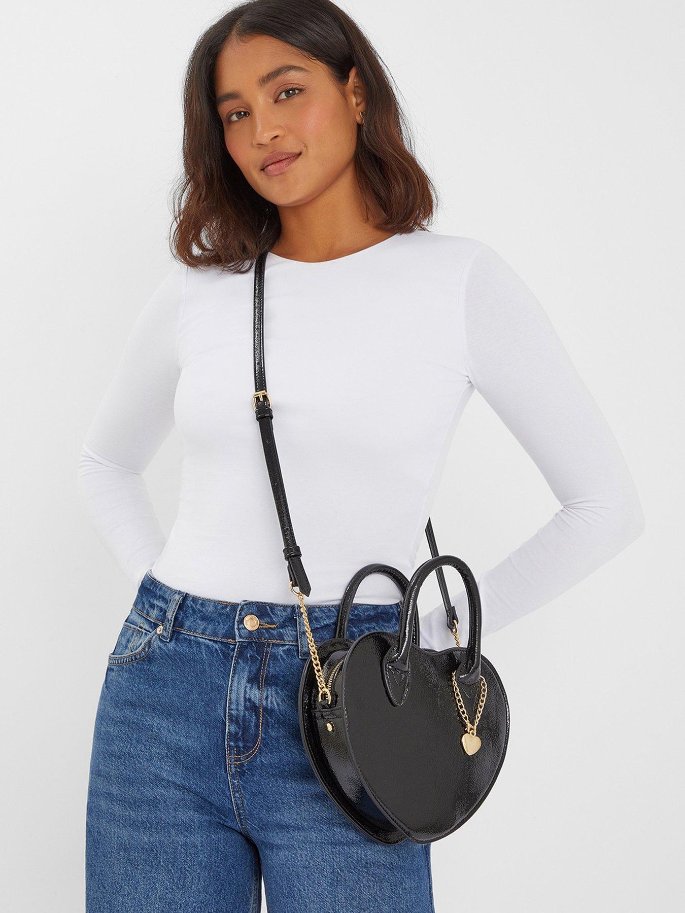 Image 2 of 5 of Accessorize Patent Heart Crossbody Handbag - Black