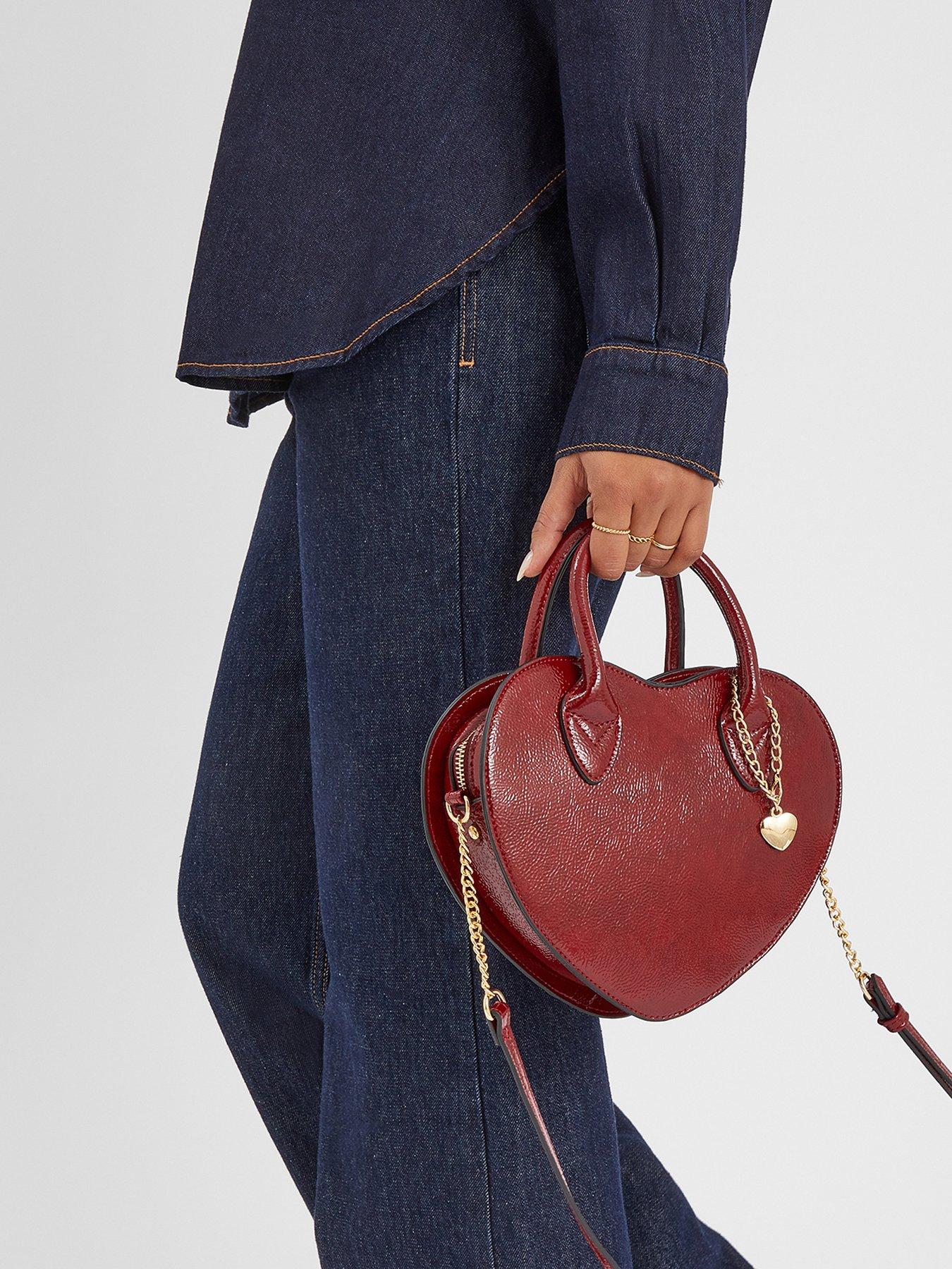 Image 2 of 5 of Accessorize Patent Heart Crossbody Handbag - Red