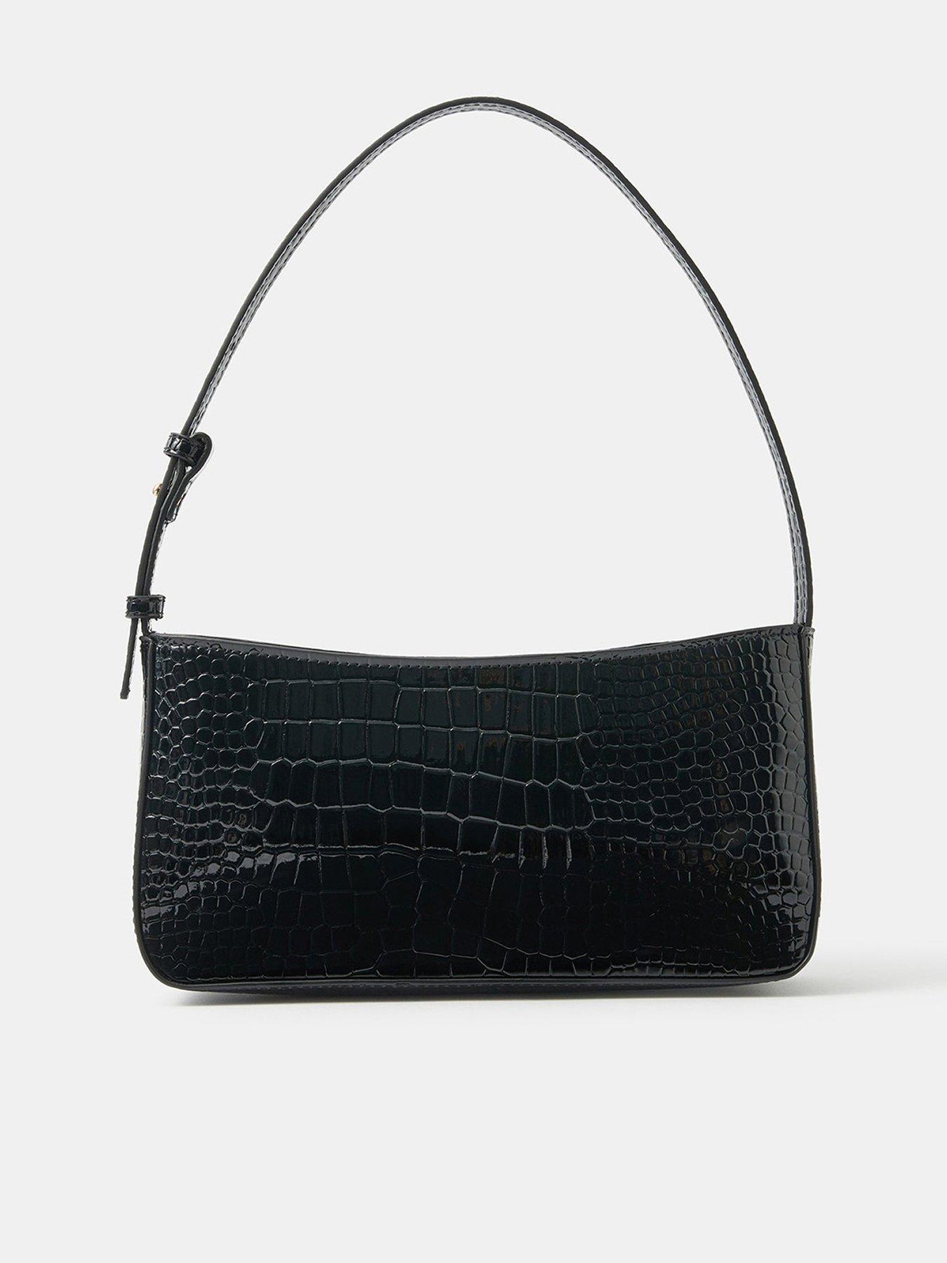 Accessorize Faux Croc Shoulder Bag - Black