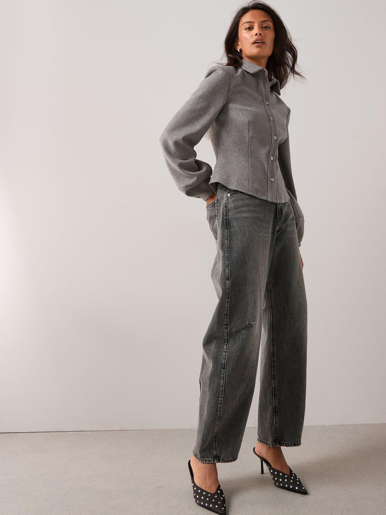  image of the-very-collection-button-up-fitted-co-ord-shirt-grey