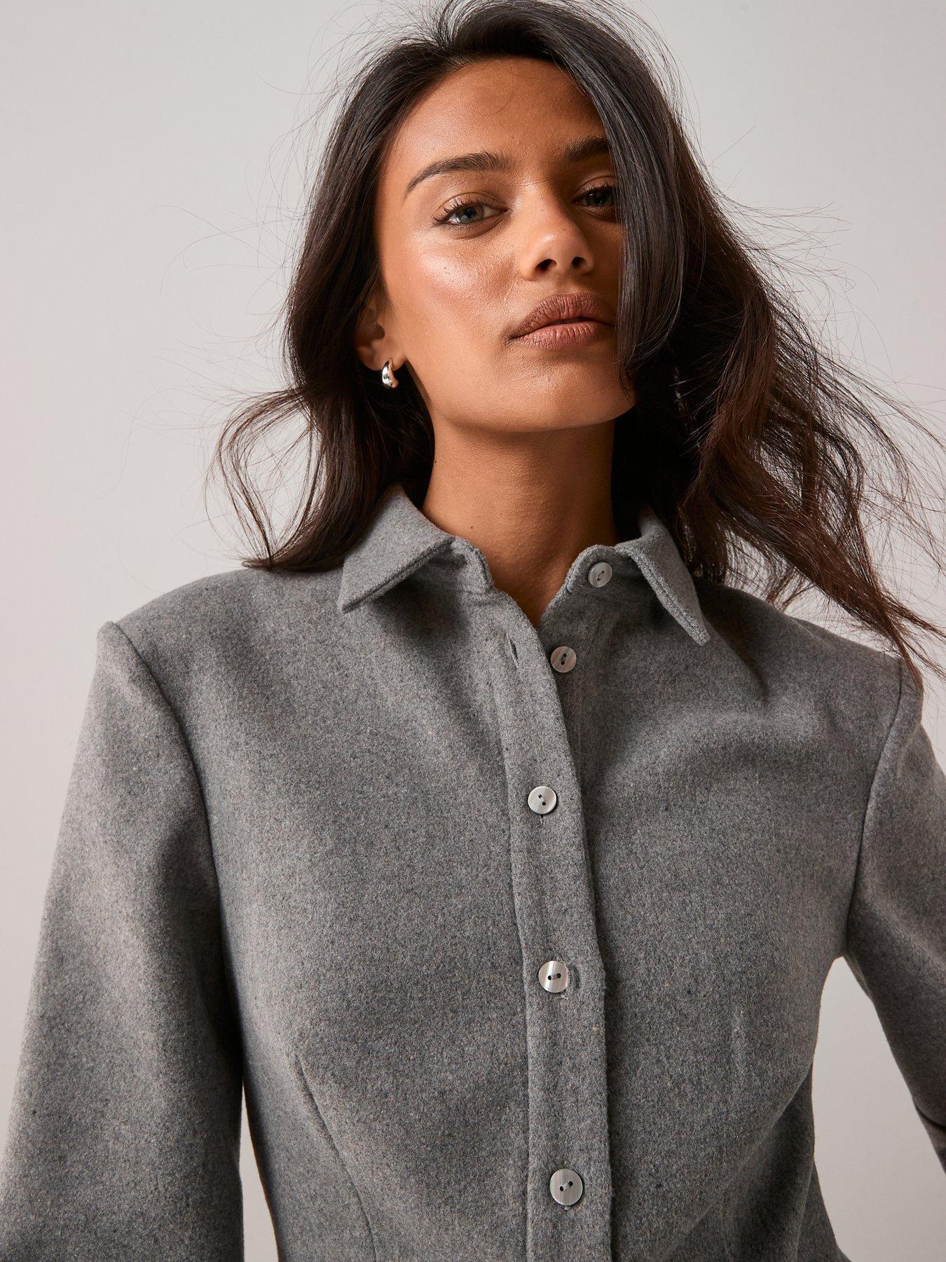  image of the-very-collection-button-up-fitted-co-ord-shirt-grey