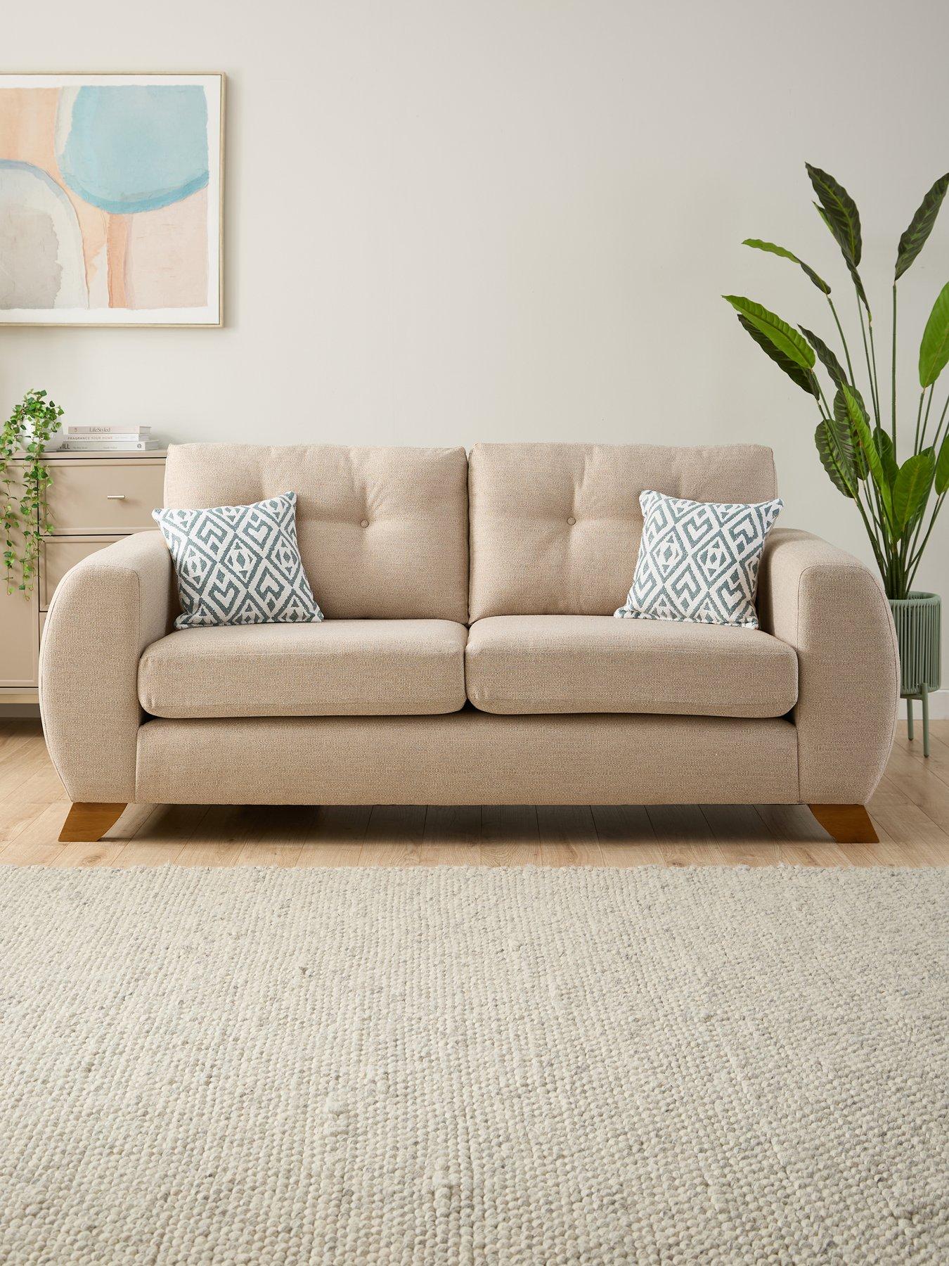 undefined Prent Fabric 3 Seater Sofa - Natural - Made to Order in the UK