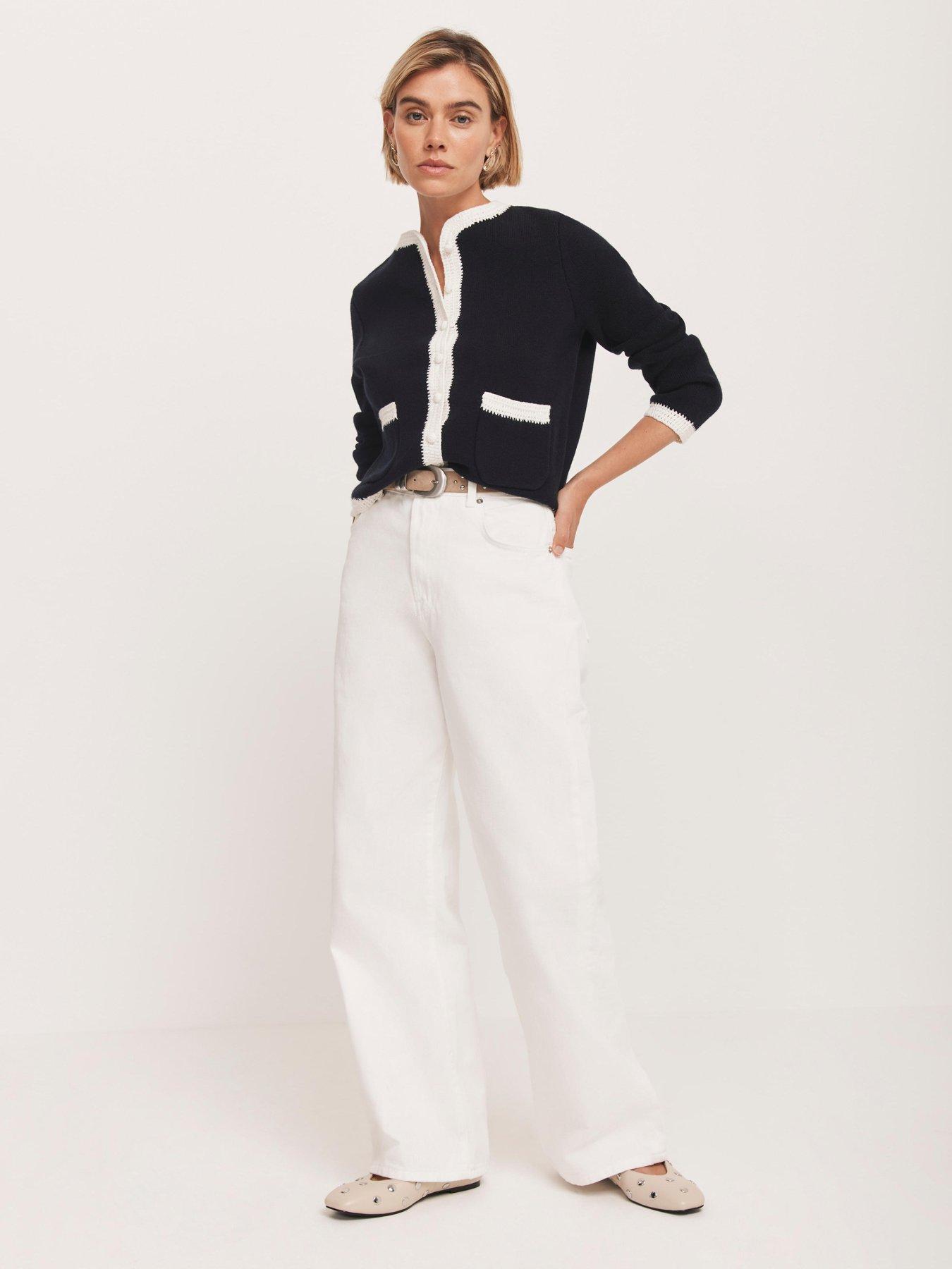 undefined Navy Crochet Trim Knit Jacket - Blue