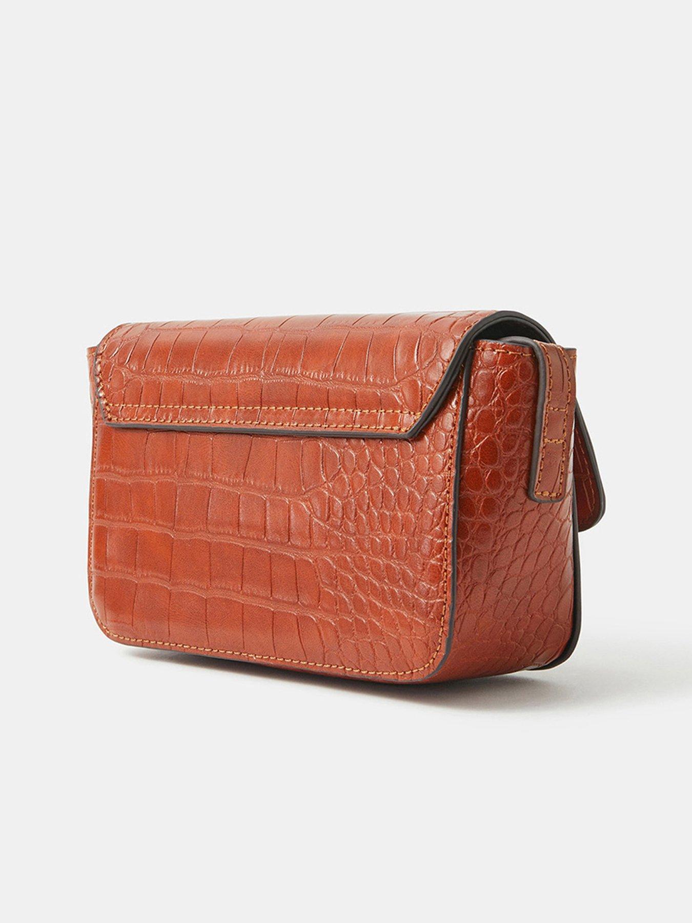 Image 3 of 5 of Accessorize Faux Croc Buckle Crossbody Bag - Brown