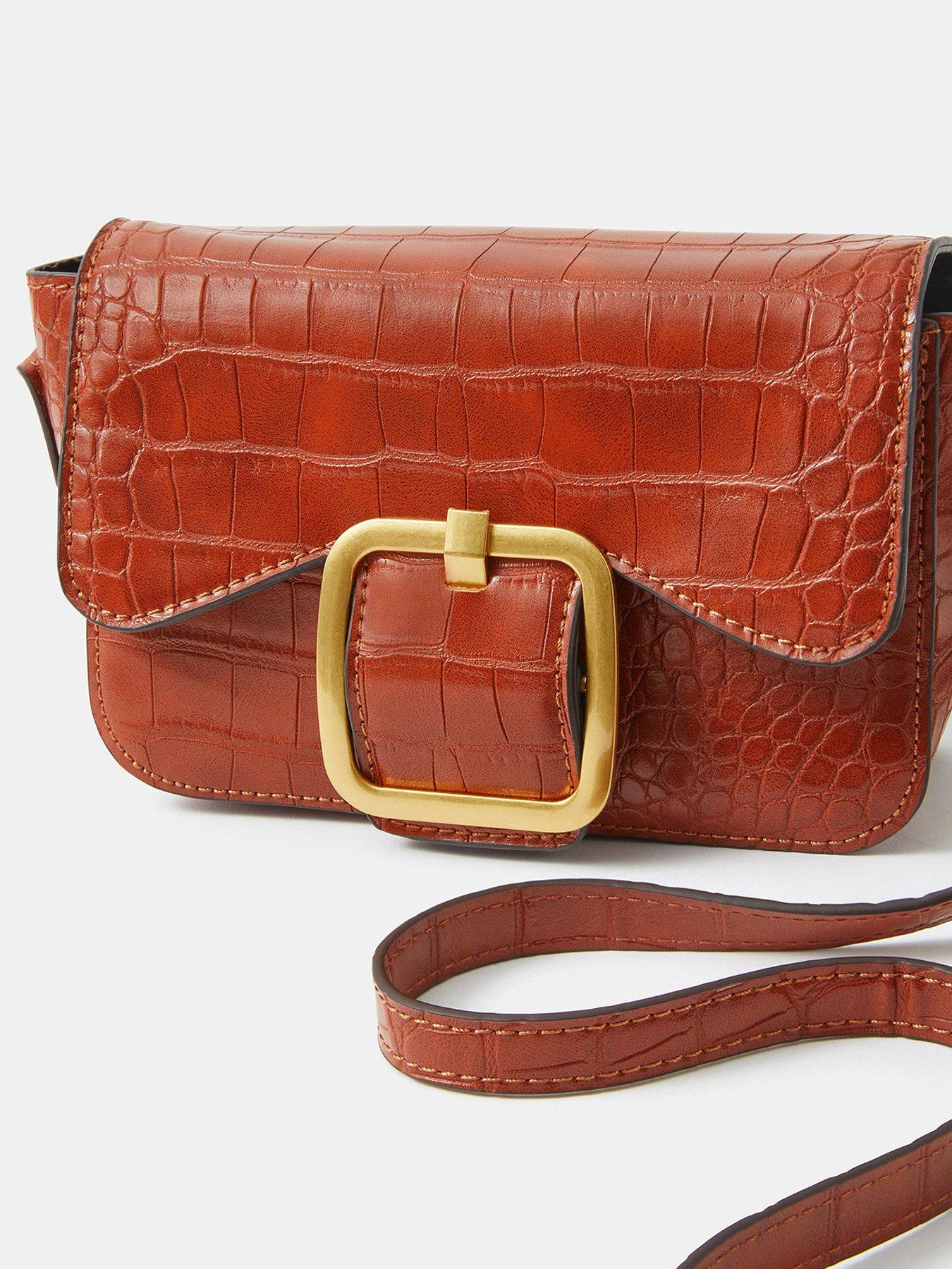 Image 4 of 5 of Accessorize Faux Croc Buckle Crossbody Bag - Brown