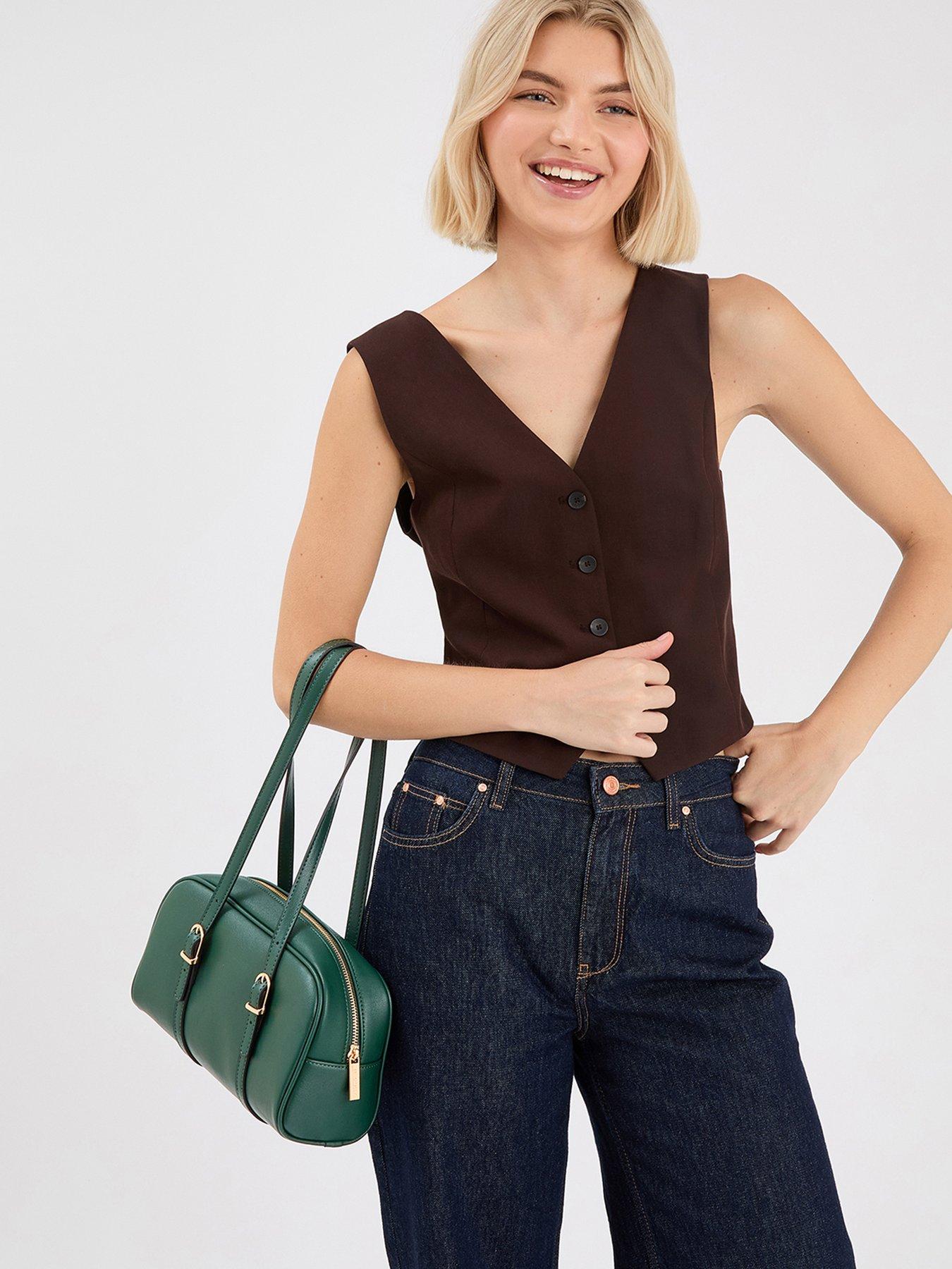 Image 2 of 5 of Accessorize Buckle Strap Bowler Bag - Green