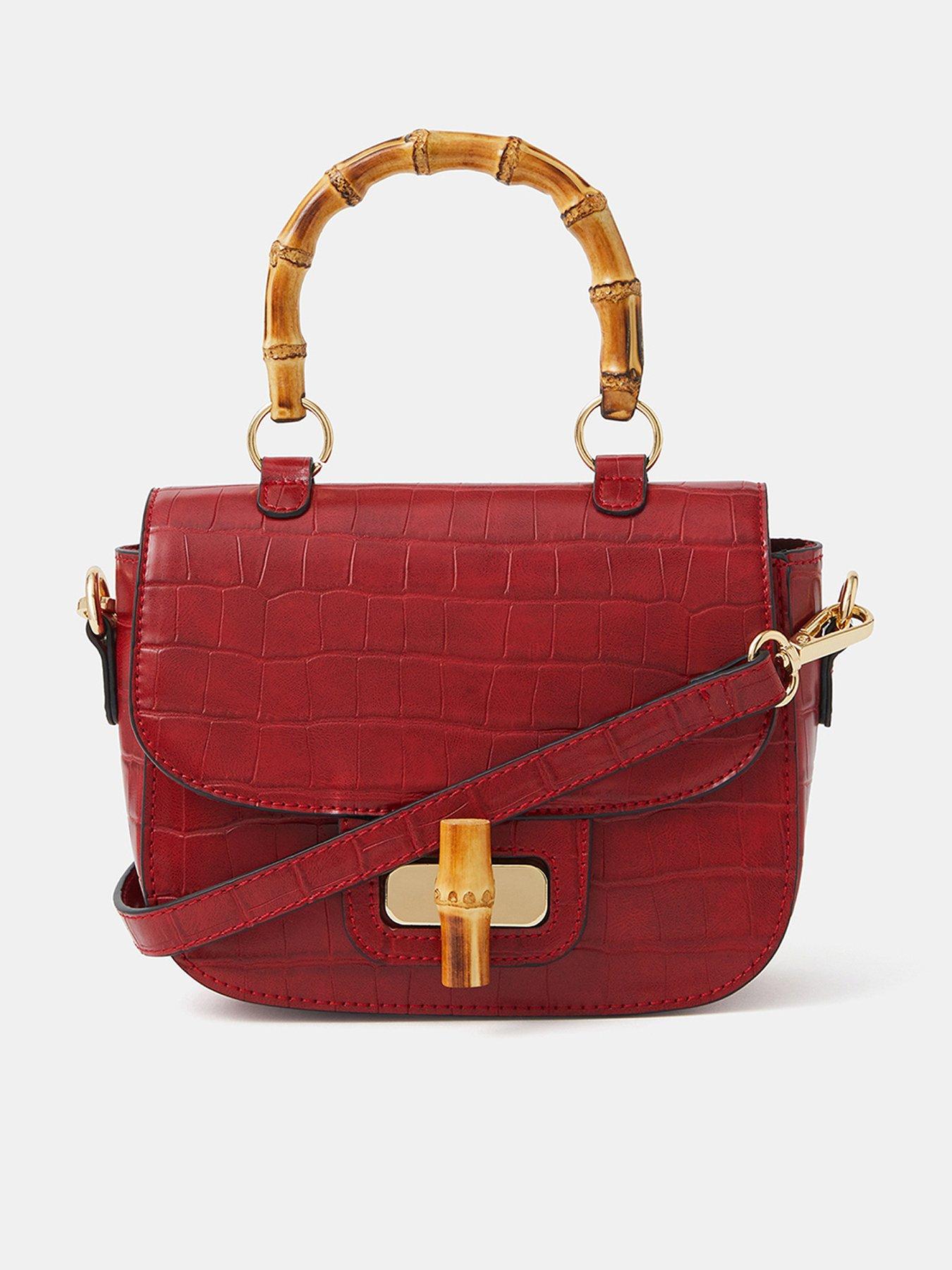 undefined Bamboo Handle Croc Crossbody Bag - Red