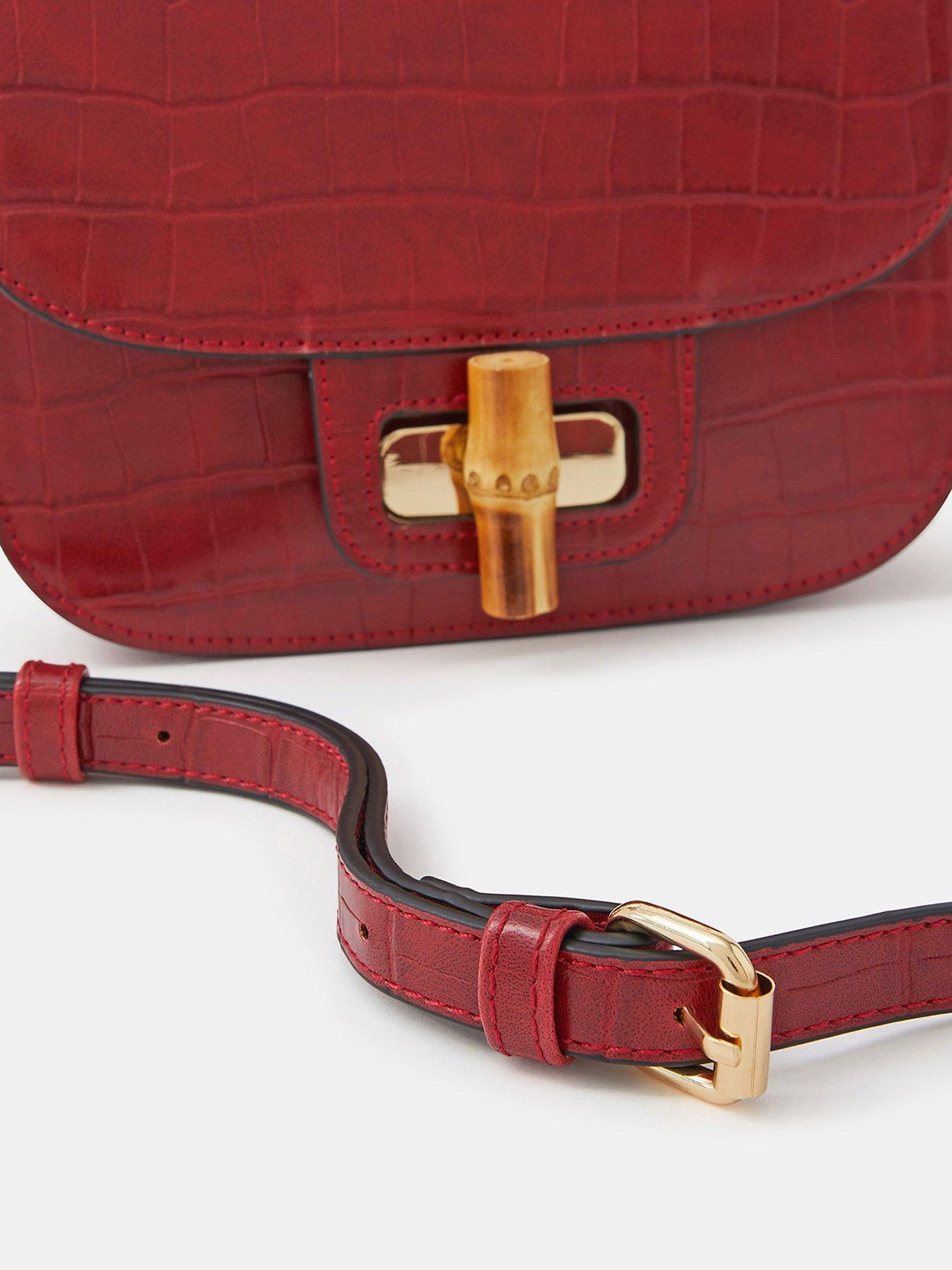 Image 3 of 3 of Accessorize Bamboo Handle Croc Crossbody Bag - Red