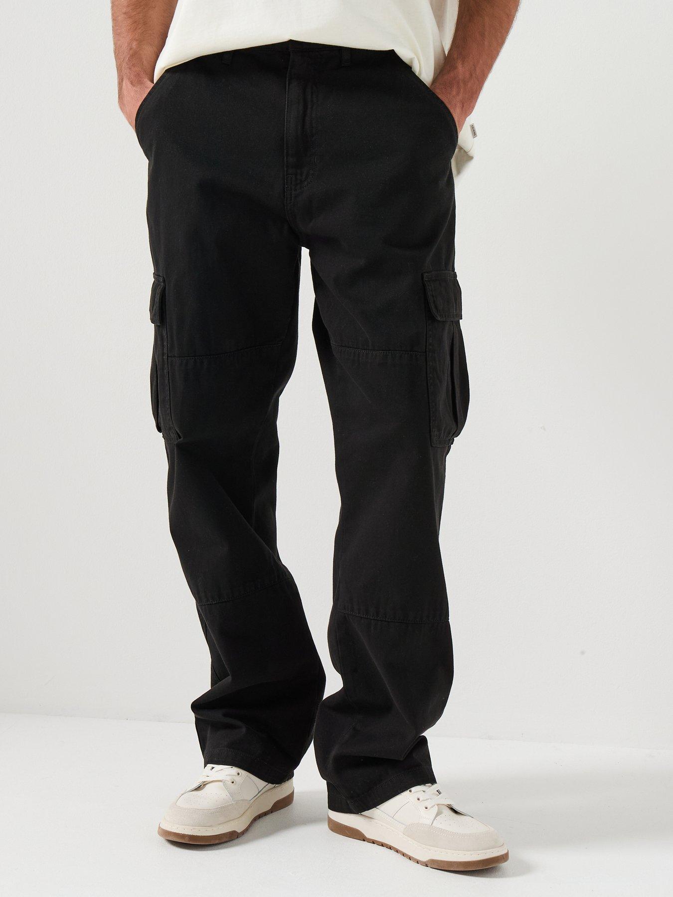 front image of guess-jeans-regular-cargo-trousers-black