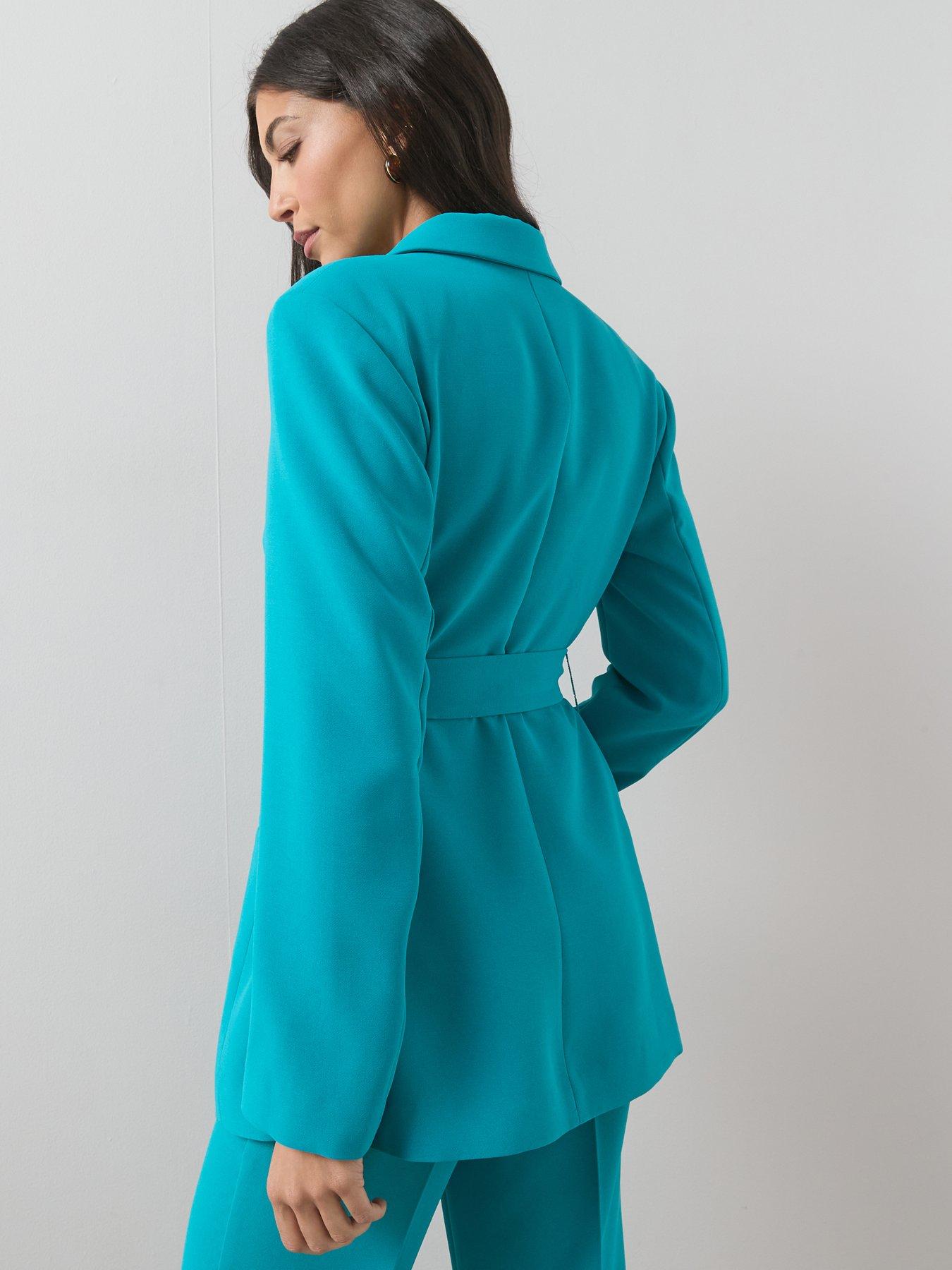  image of the-very-collection-belt-cinched-blazer-teal
