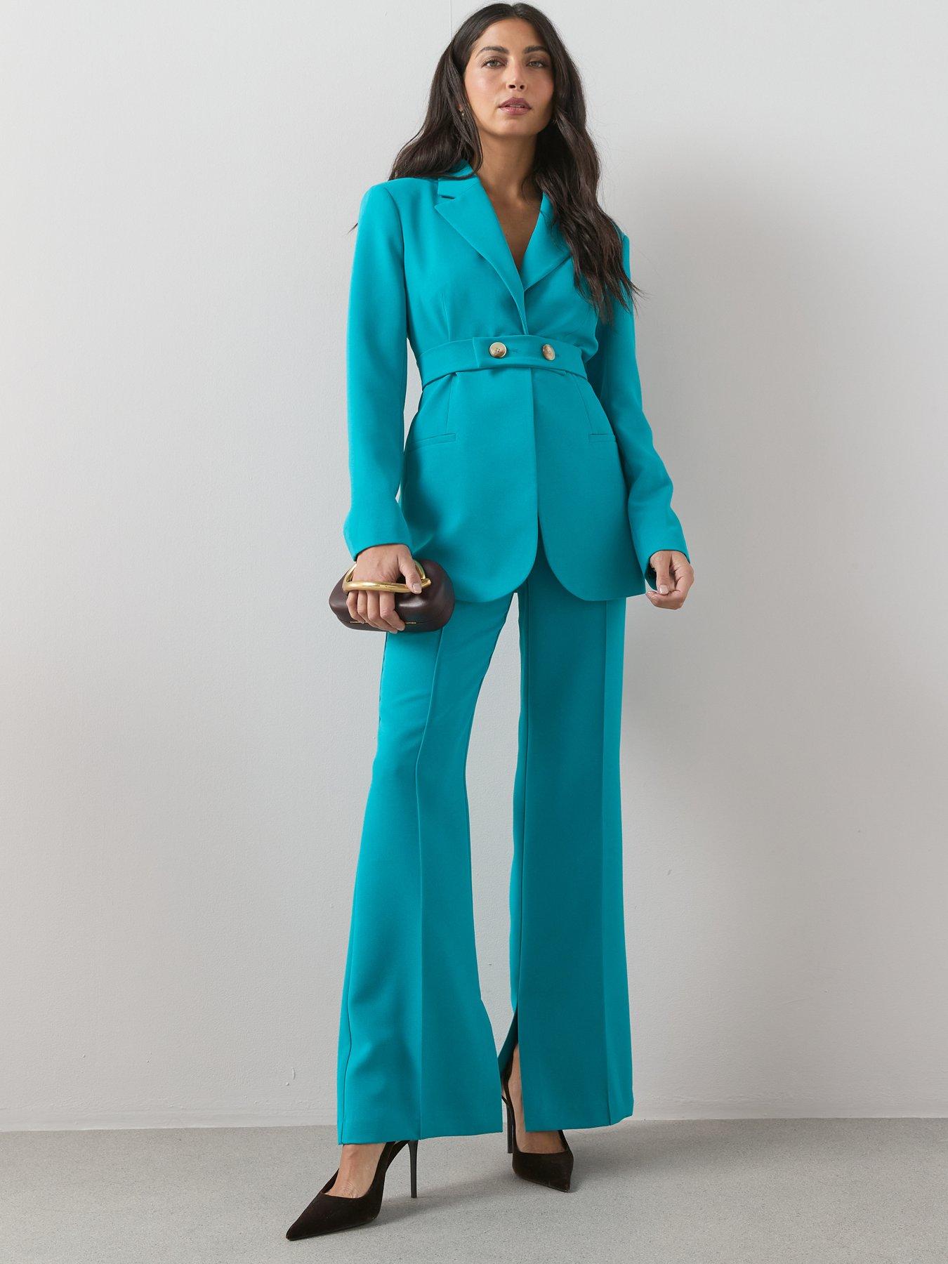  image of the-very-collection-belt-cinched-blazer-teal