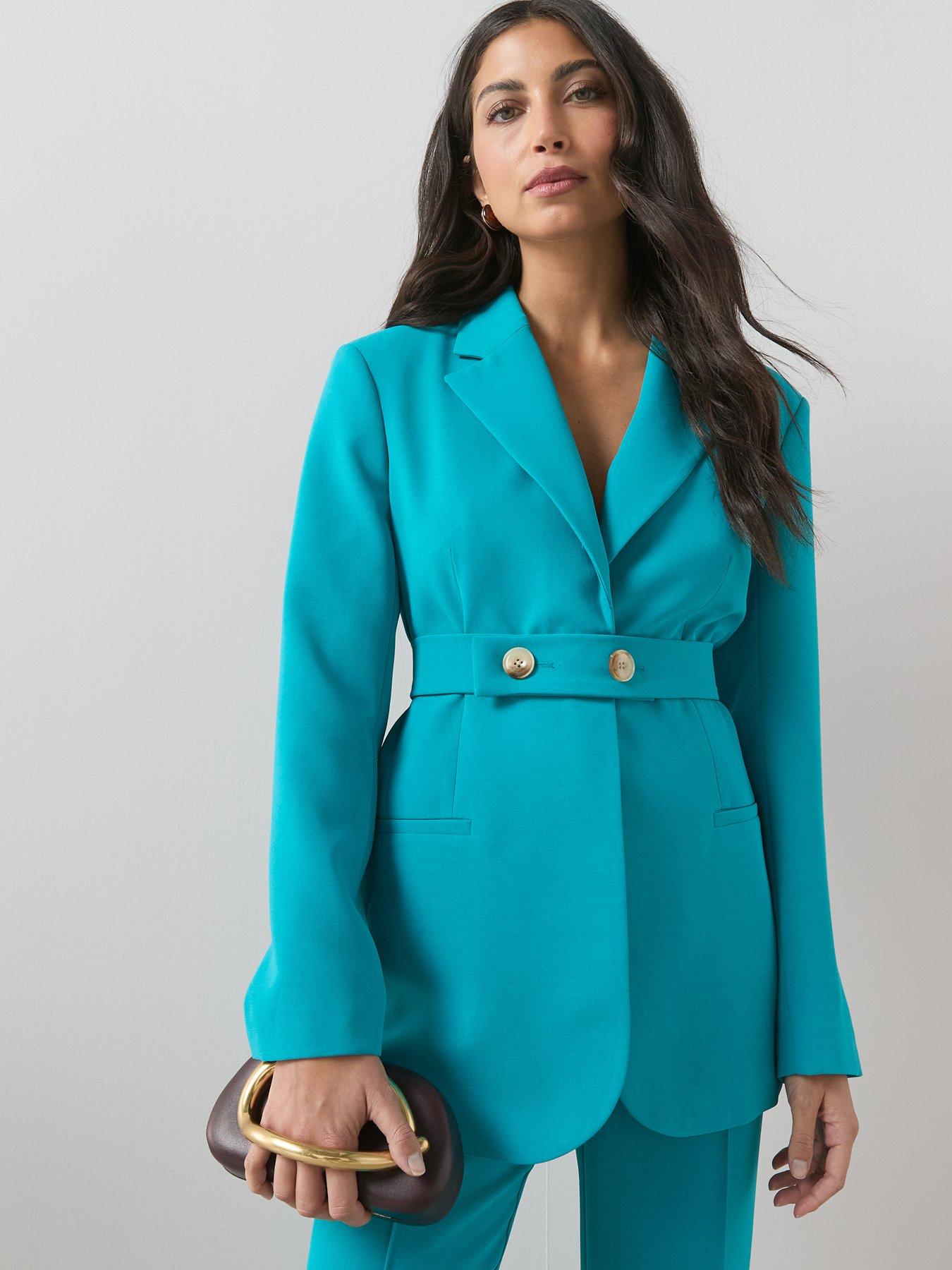  image of the-very-collection-belt-cinched-blazer-teal