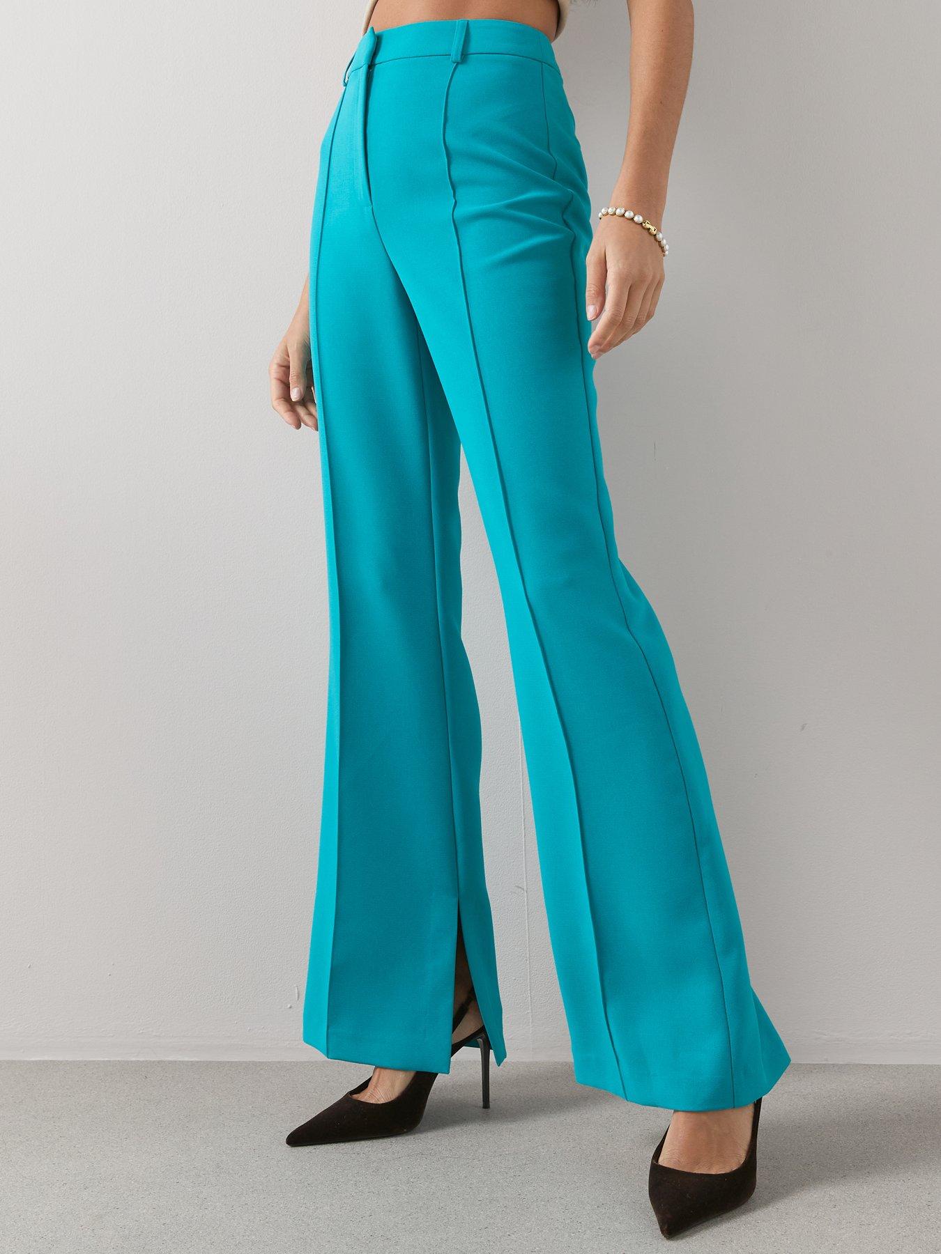  image of the-very-collection-vented-split-straight-leg-trouser-teal