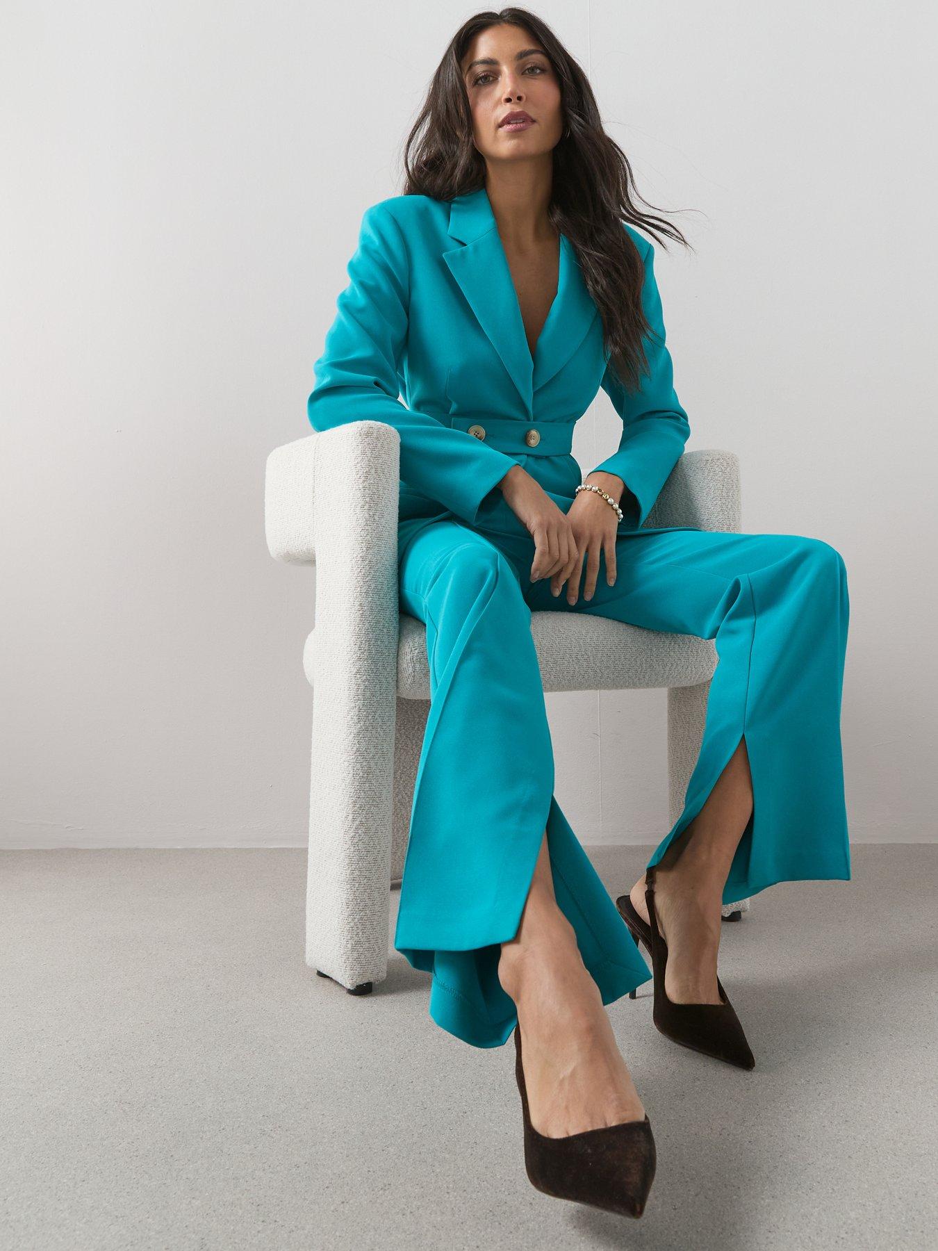  image of the-very-collection-vented-split-straight-leg-trouser-teal