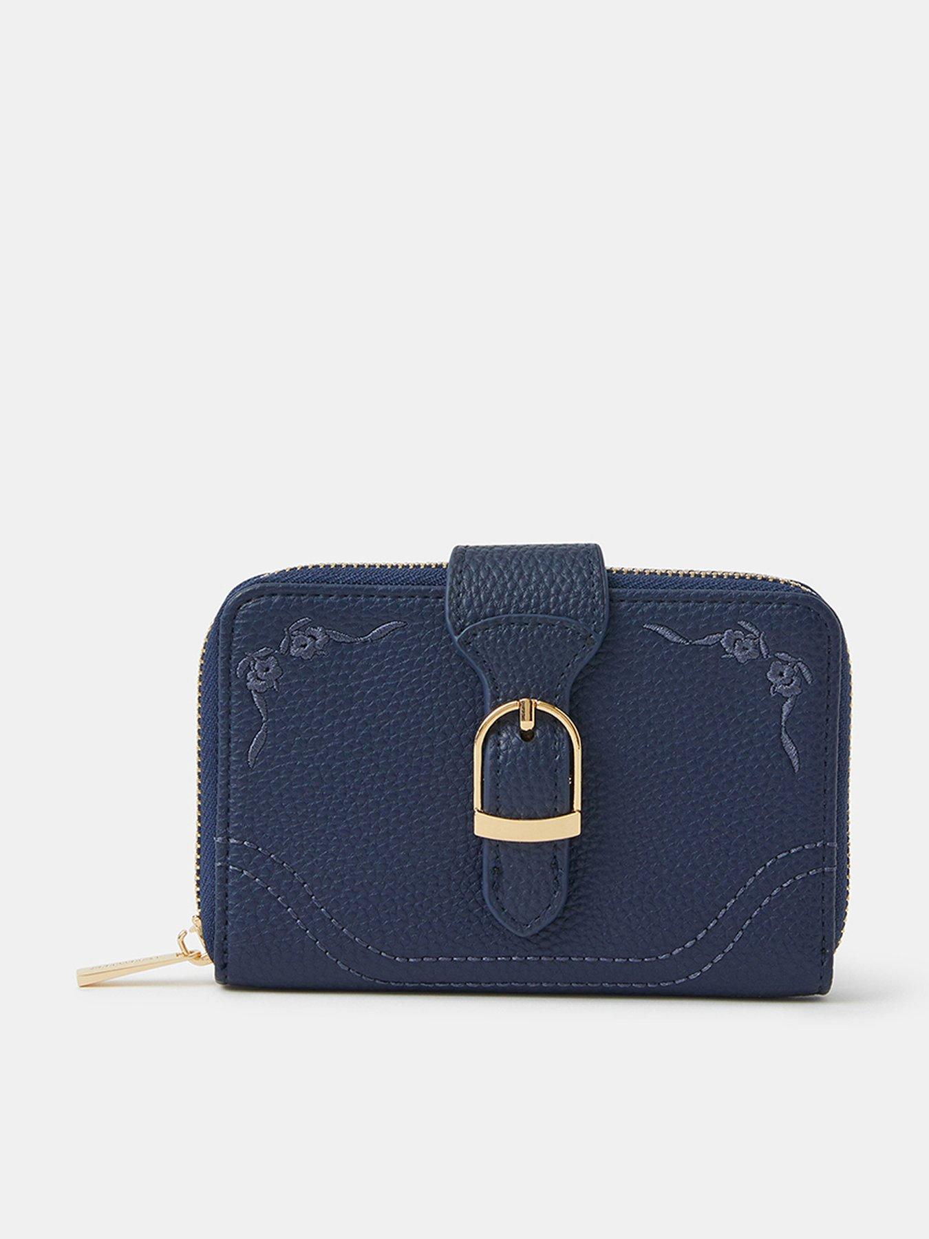 undefined Embroidered Buckle Purse - Blue
