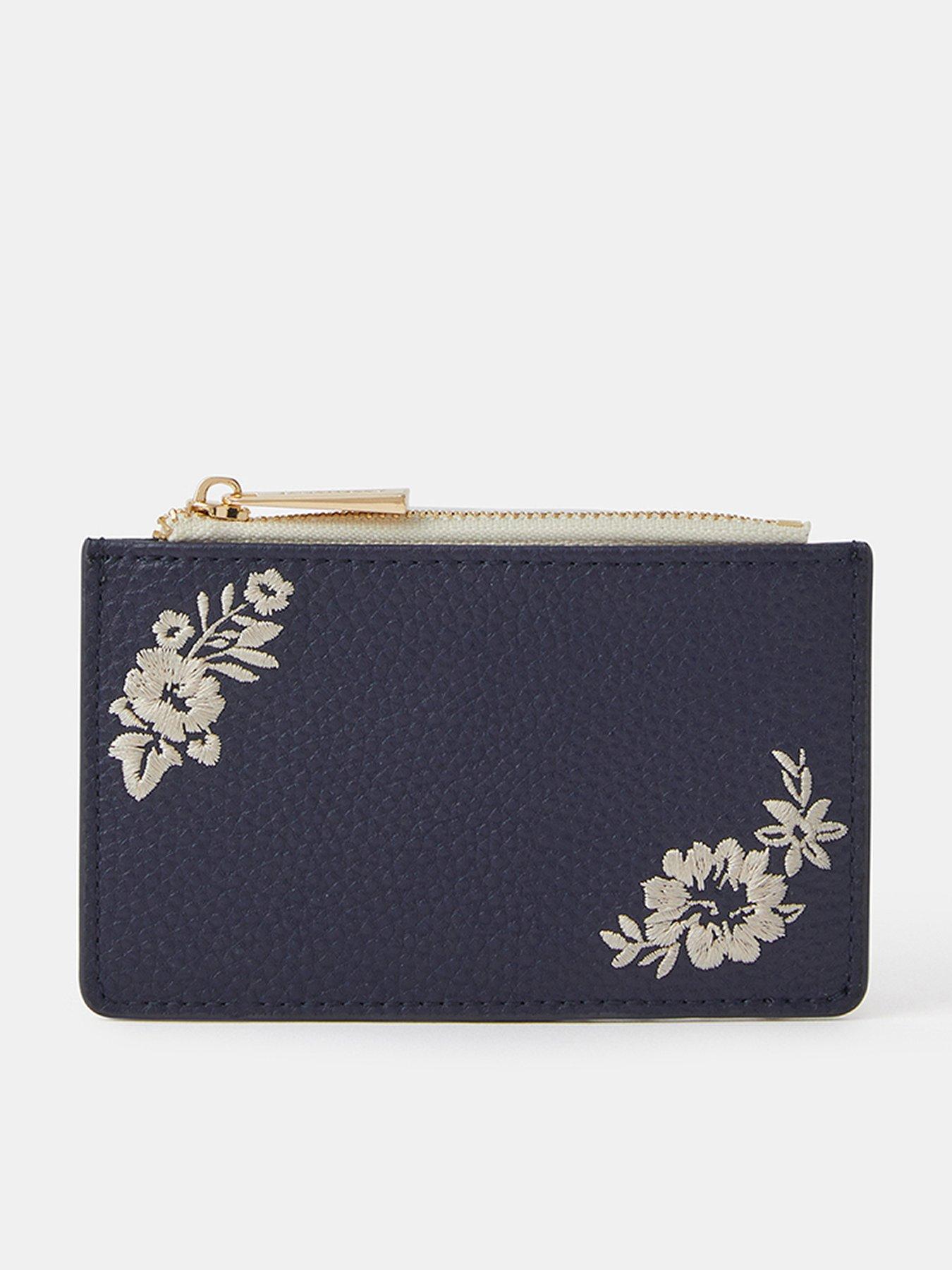 undefined Floral Embroidered Card Holder - Blue