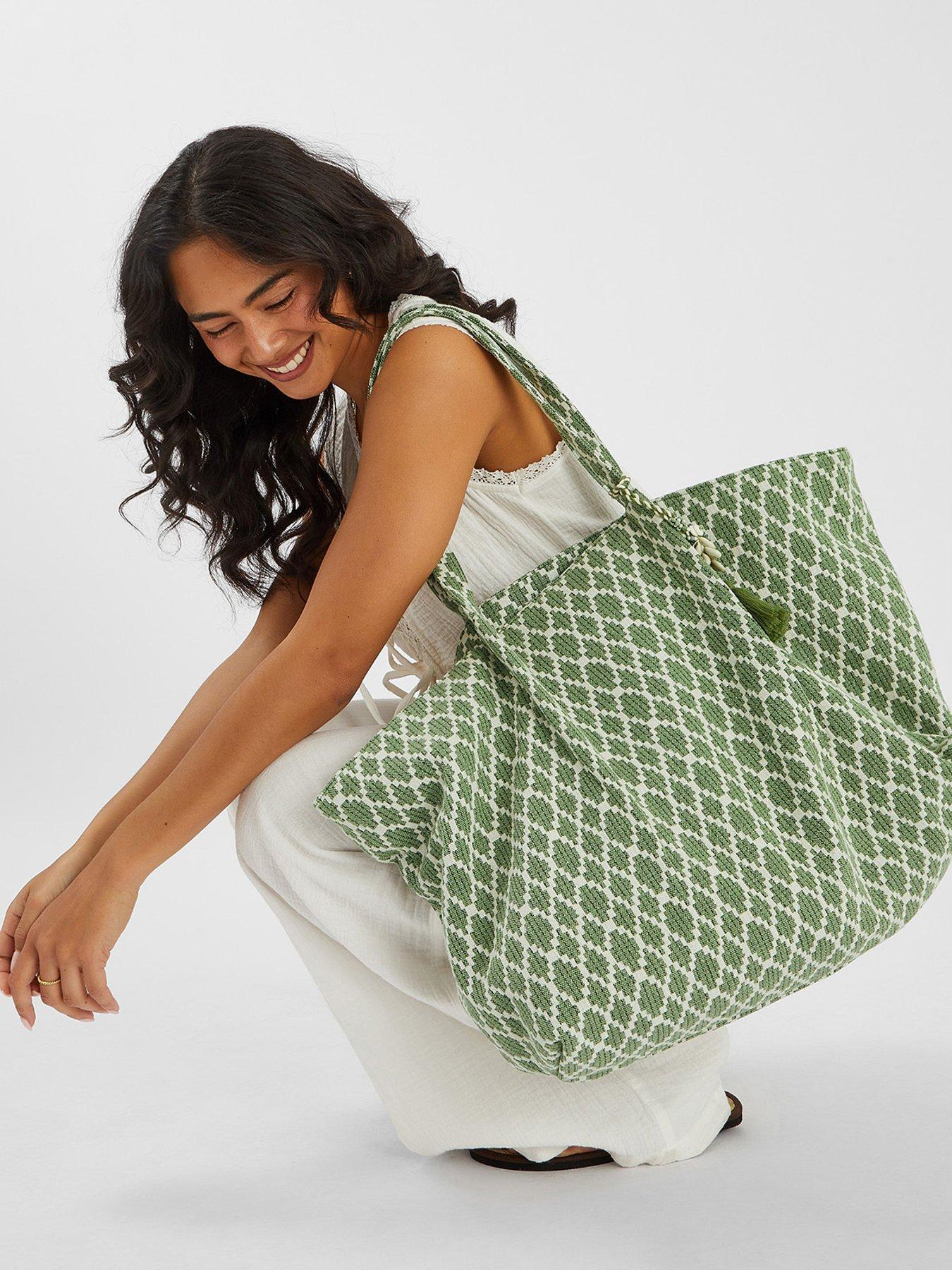  image of accessorize-geometric-print-weekender-bag-green