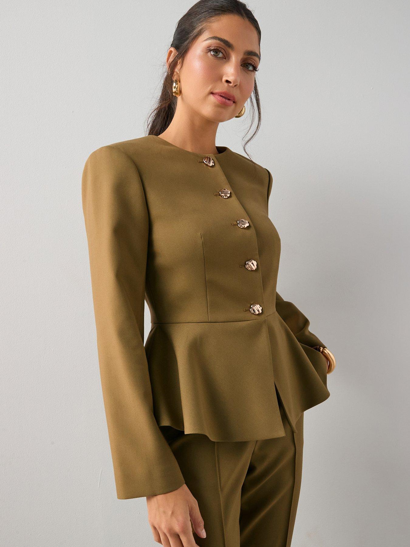 front image of the-very-collection-peplum-hem-blazernbsp--olive