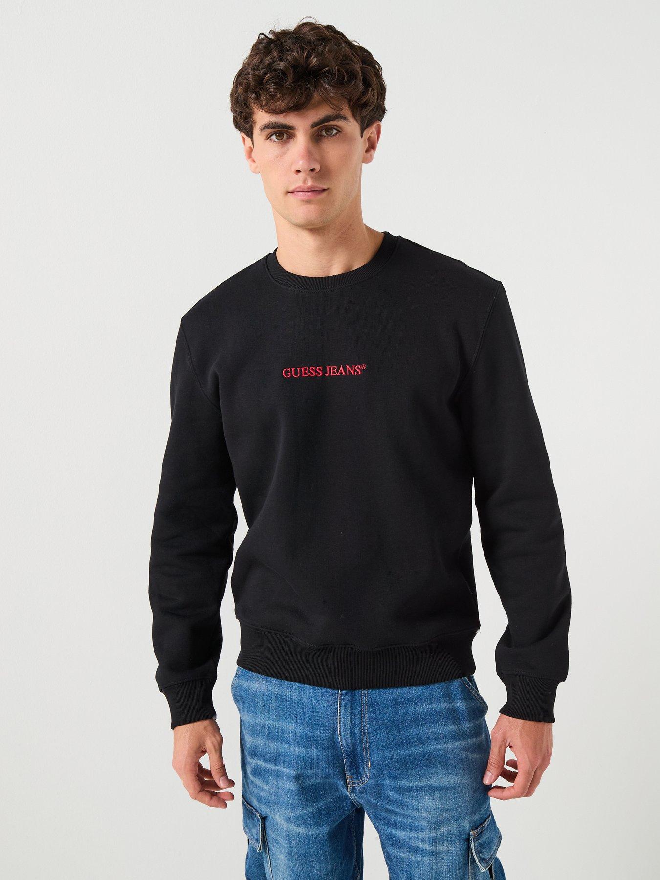  image of guess-jeans-slim-fit-logo-crew-sweatshirt-black
