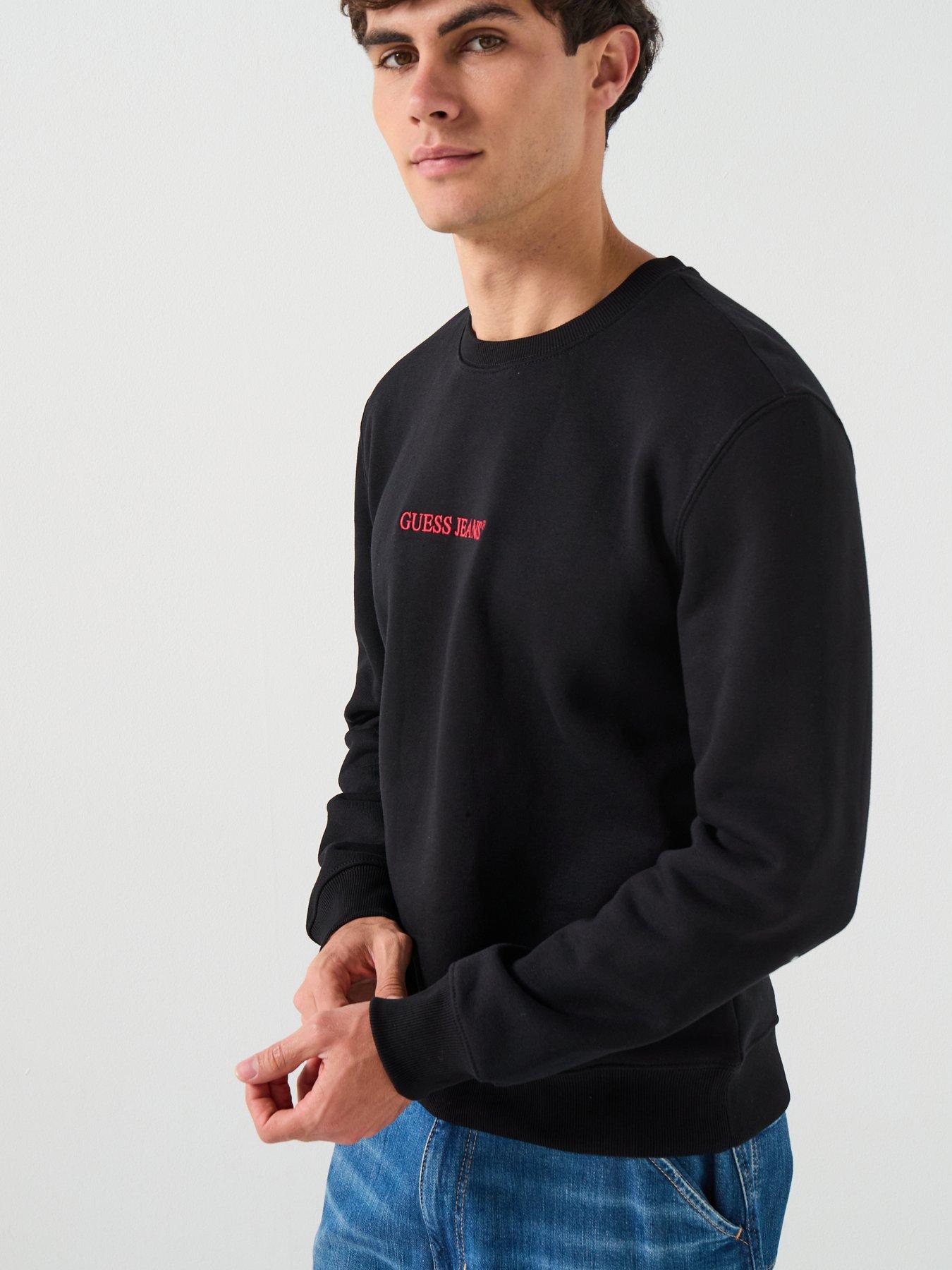  image of guess-jeans-slim-fit-logo-crew-sweatshirt-black