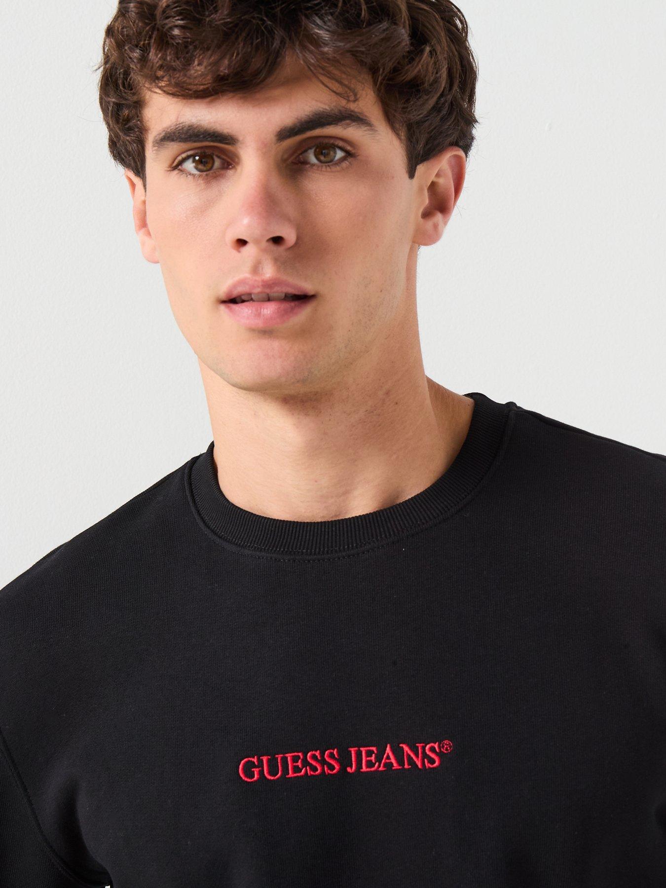  image of guess-jeans-slim-fit-logo-crew-sweatshirt-black