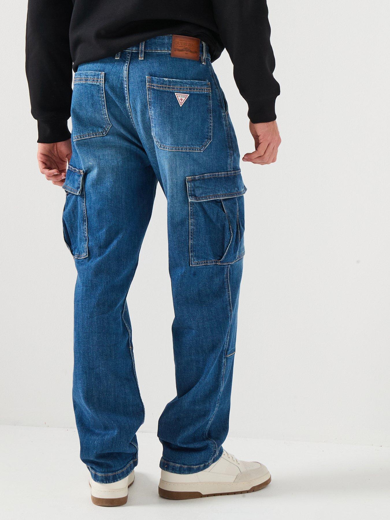 stillFront image of guess-jeans-denim-cargo-trousers-blue