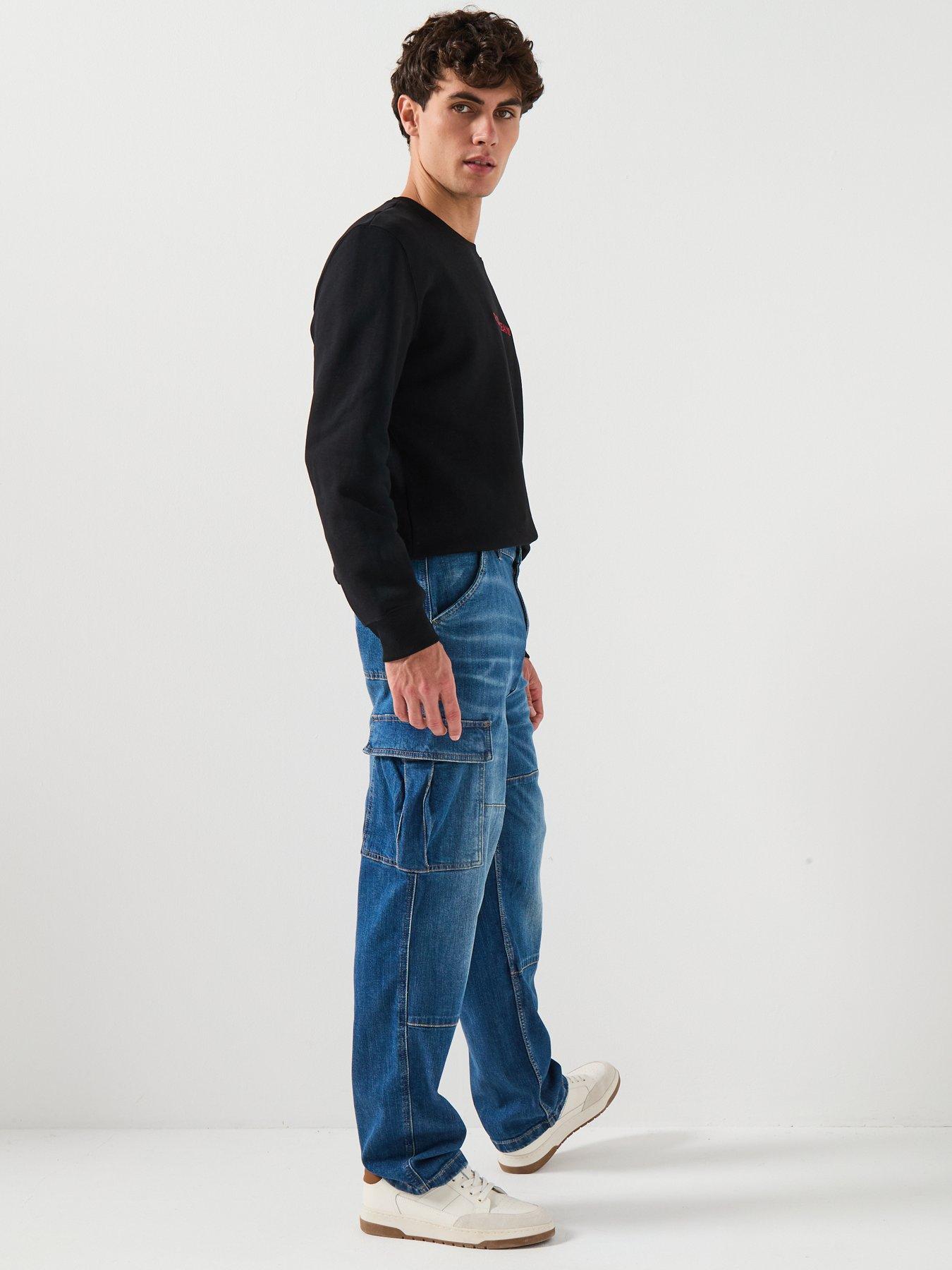  image of guess-jeans-denim-cargo-trousers-blue