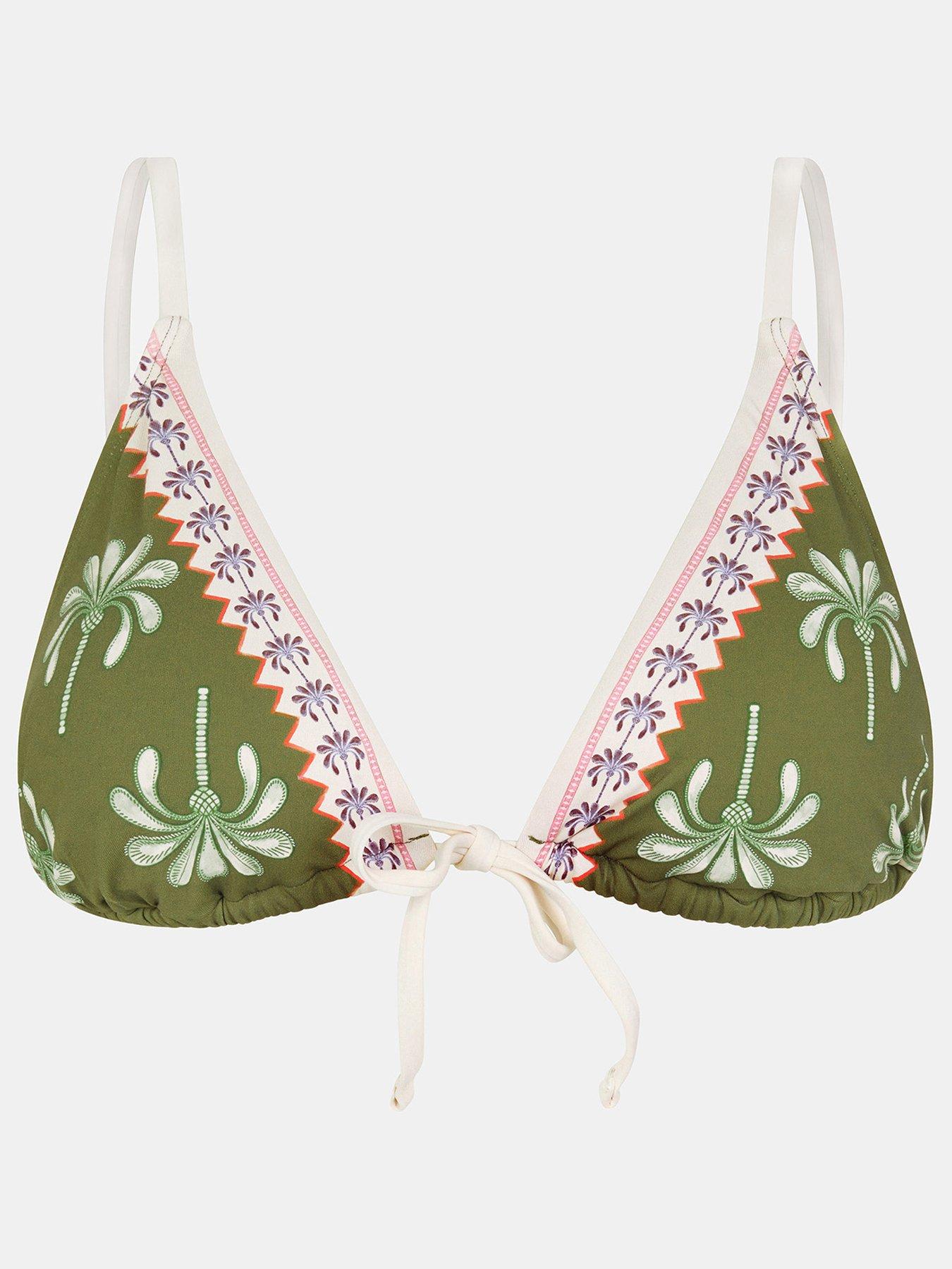 Image 3 of 4 of Accessorize Palm Tie Front Triangle Bikini Top - Green