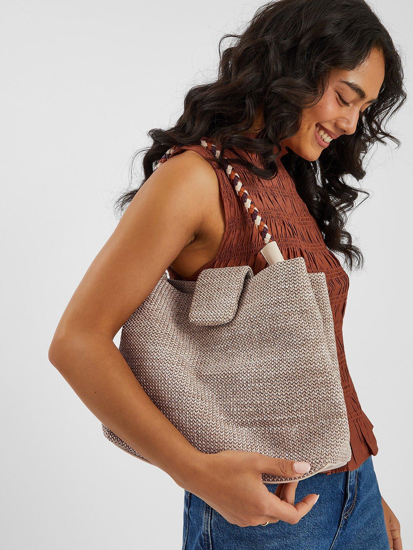 Image 2 of 5 of Accessorize Braid Strap Woven Shoulder Bag - Cream
