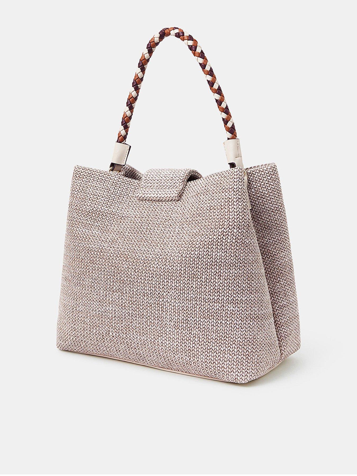 Image 3 of 5 of Accessorize Braid Strap Woven Shoulder Bag - Cream