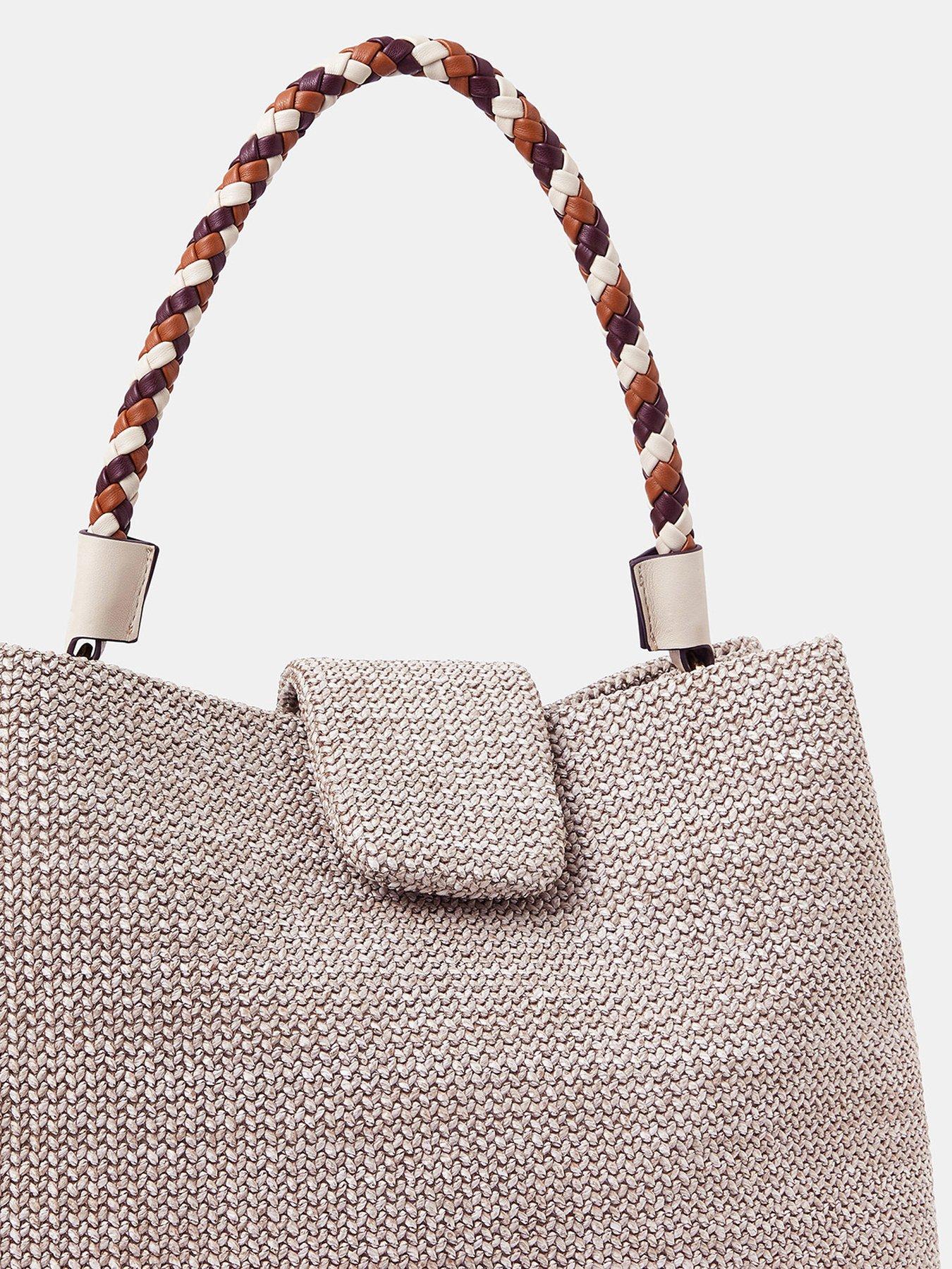 Image 4 of 5 of Accessorize Braid Strap Woven Shoulder Bag - Cream