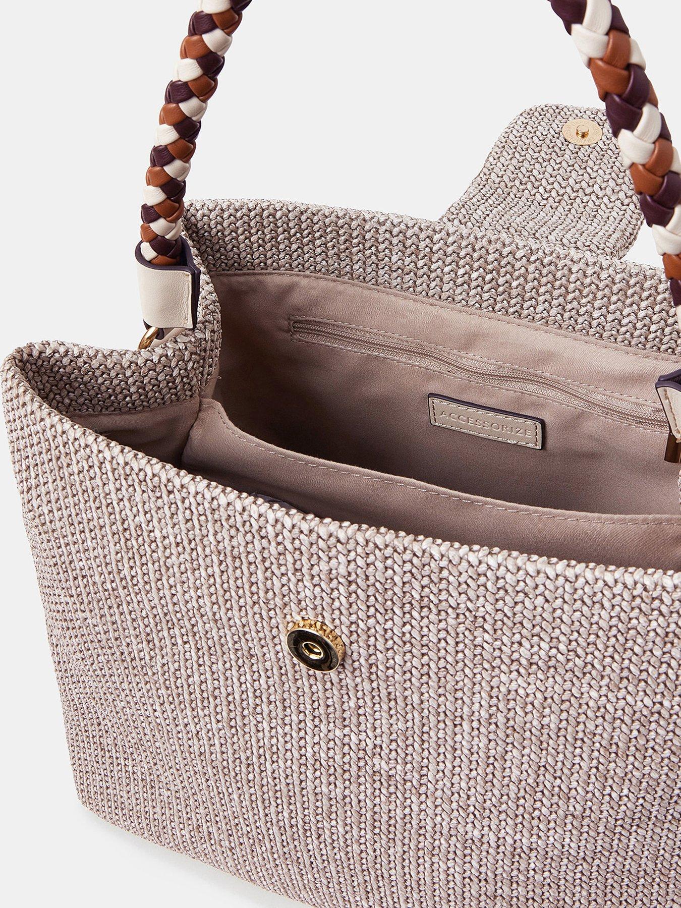 Image 5 of 5 of Accessorize Braid Strap Woven Shoulder Bag - Cream