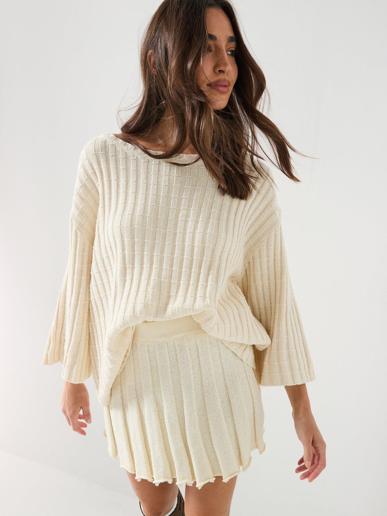 Image 1 of 6 of FREE PEOPLE Kenzie Sweater And Skirt Set - Cream