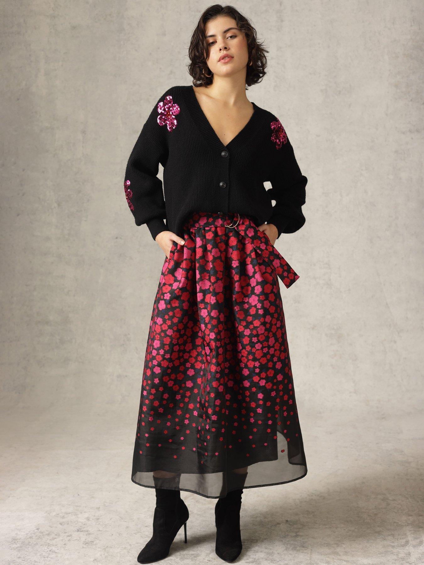 undefined Metallic Floral Full Skirt