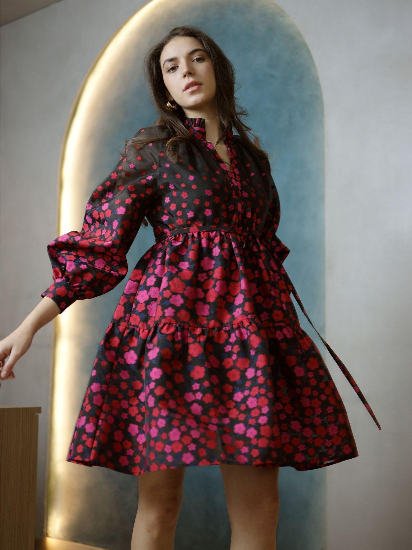 undefined Metallic Floral Dress