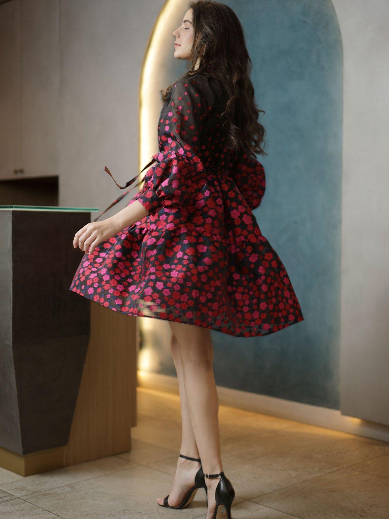 Image 5 of 6 of Emily Lovelock Metallic Floral Dress